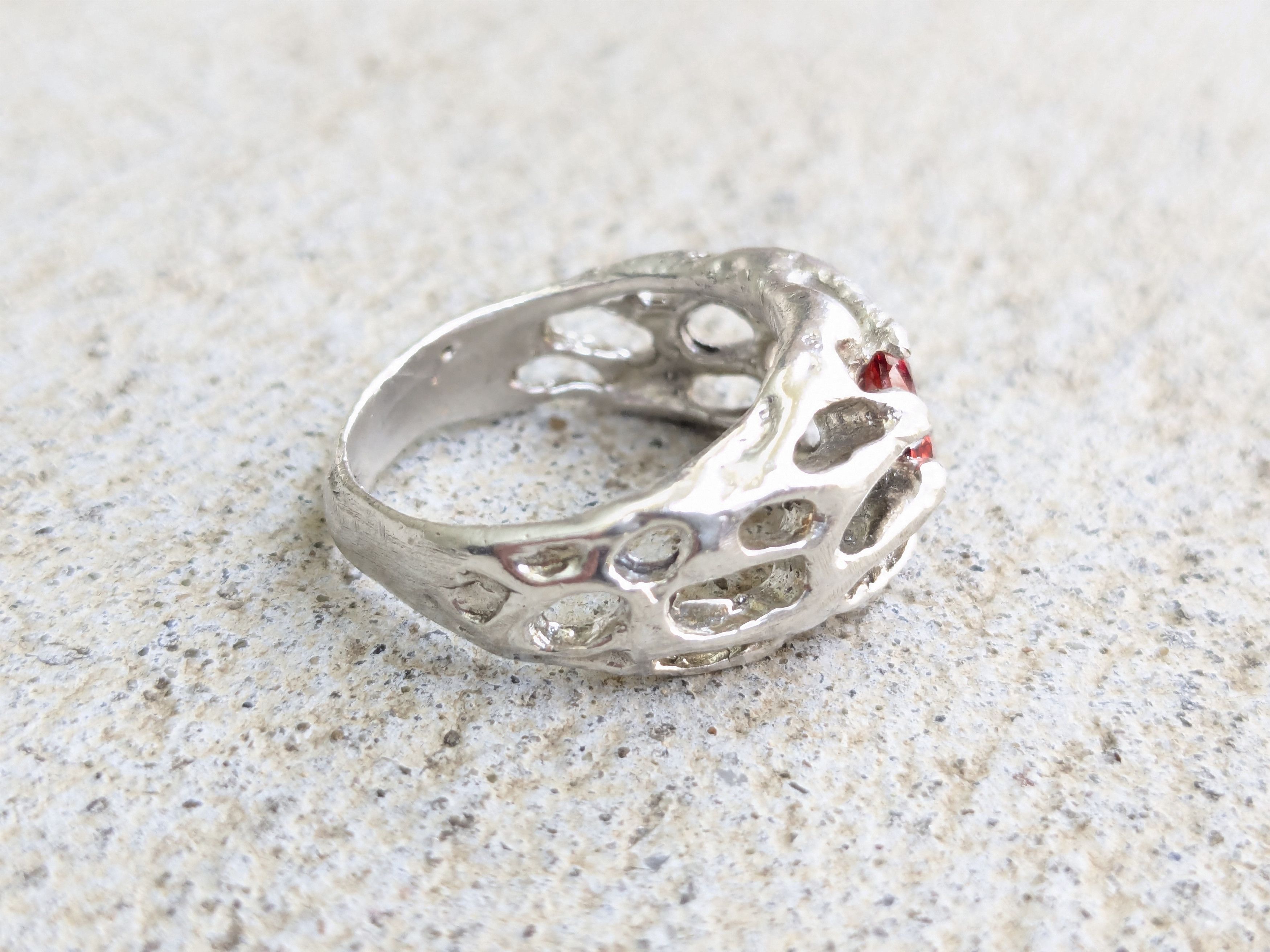 Sterling Silver Vintage Sterling Silver Ring Red Garnet Brutalist Modern Size ONE SIZE - 2 Thumbnail