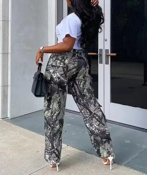 Jean Camouflage Cargo Pants Women Autumn Size 29" - 4 Thumbnail