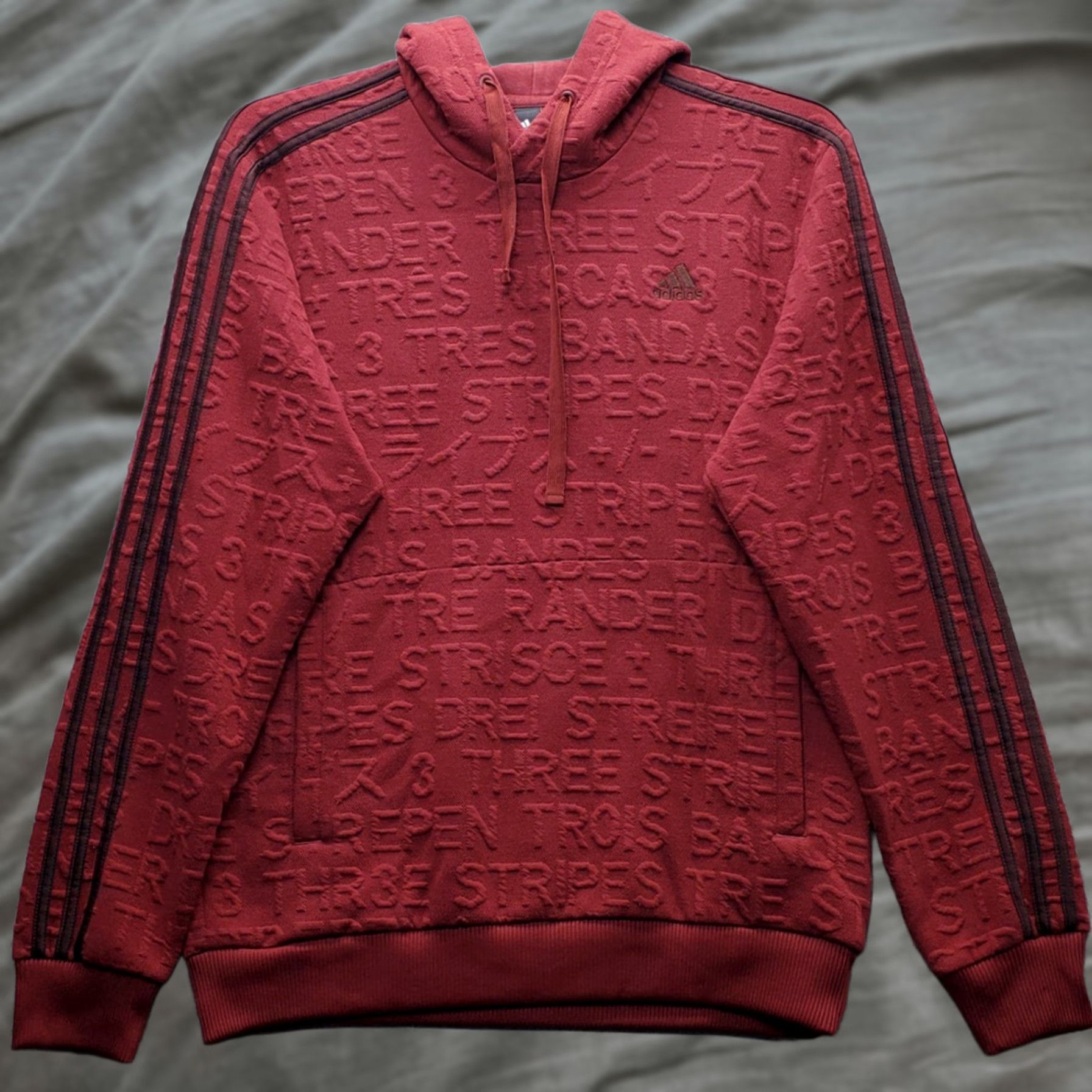 Adidas Adidas Hoodie Mens M Dark Red Embossed 3 Stripes Long Sleeve Pullover Shirt Womens? Size US M / EU 48-50 / 2 - 1 Thumbnail
