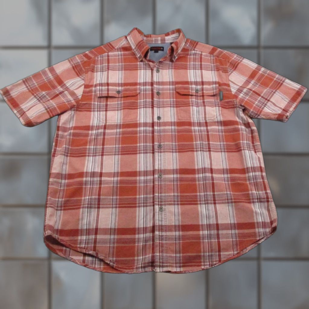 Vintage Wolverine Shirt Mens Large Orange Plaid Short Sleeve Button-Up Cotton Casual Shirt Size US L / EU 52-54 / 3 - 1 Thumbnail