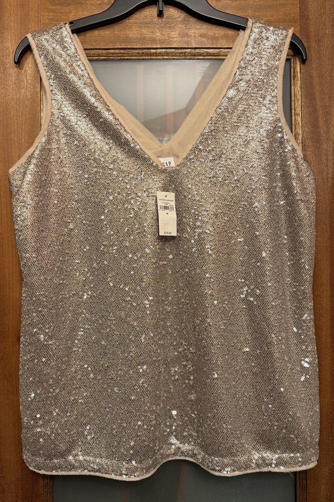 Gap Gap Women Sleeveless Silver Sequin Lined Evening Tank Top Size M / US 6-8 / IT 42-44 - 1 Thumbnail