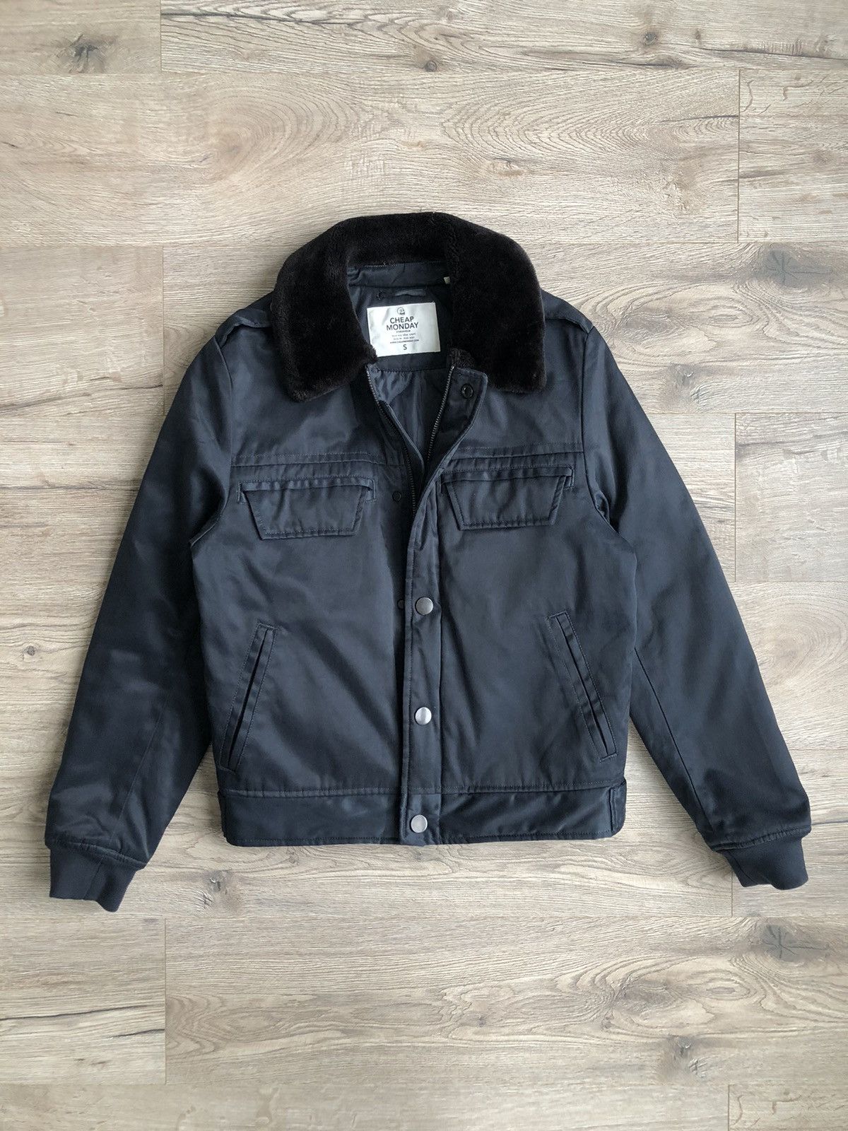 image of Cheap Monday Freeze Flight Bomber Faux Fur Collar Navy, Men's (Size Small)
