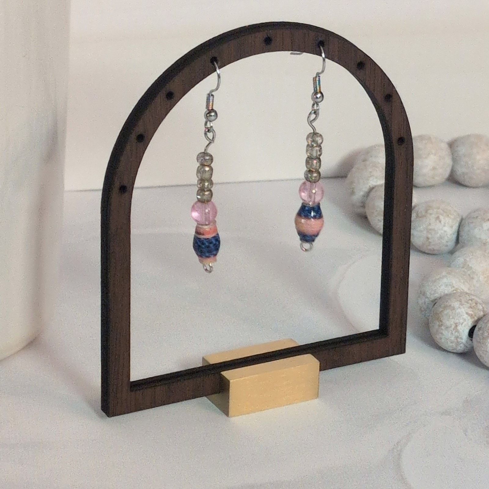 Vintage Charming VTG 80s Pink & Blue Beaded Dangle Pierced Earrings Size ONE SIZE - 2 Thumbnail