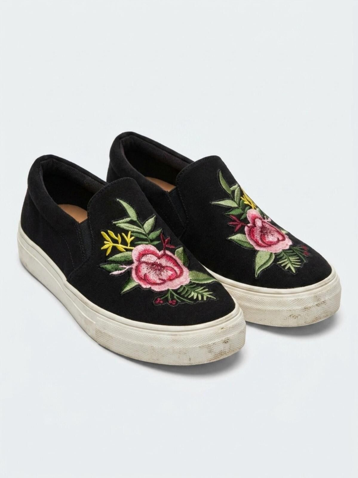 Other Big Buddha Black Slip-On Sneakers Pink Floral Embroidery Size US 8 / IT 38 - 1 Thumbnail