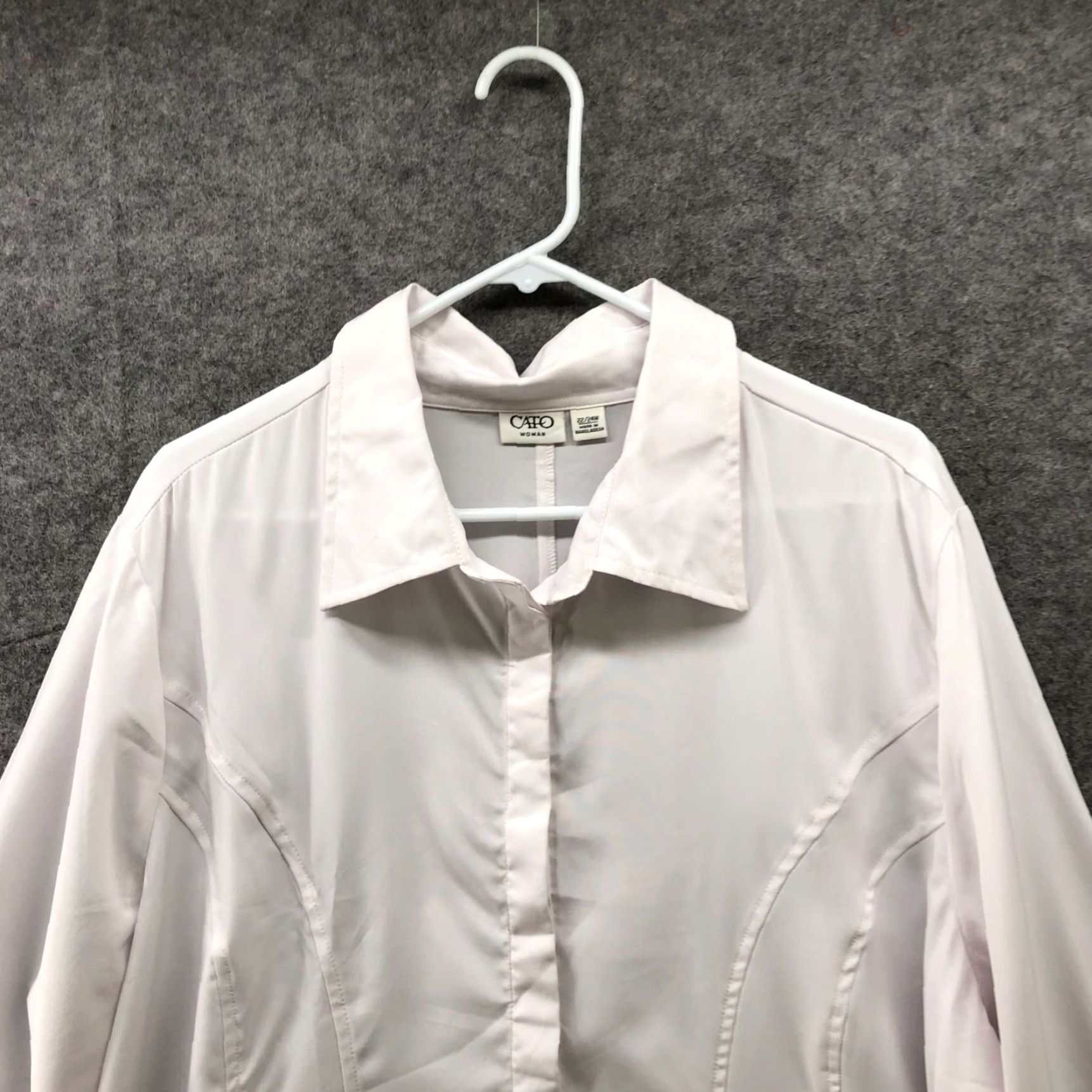 Vintage CATO White Button Down Shirt Womens 24W 3/4 Sleeve Blouse (Plus) Size 4XL / US 24-26 - 3 Thumbnail