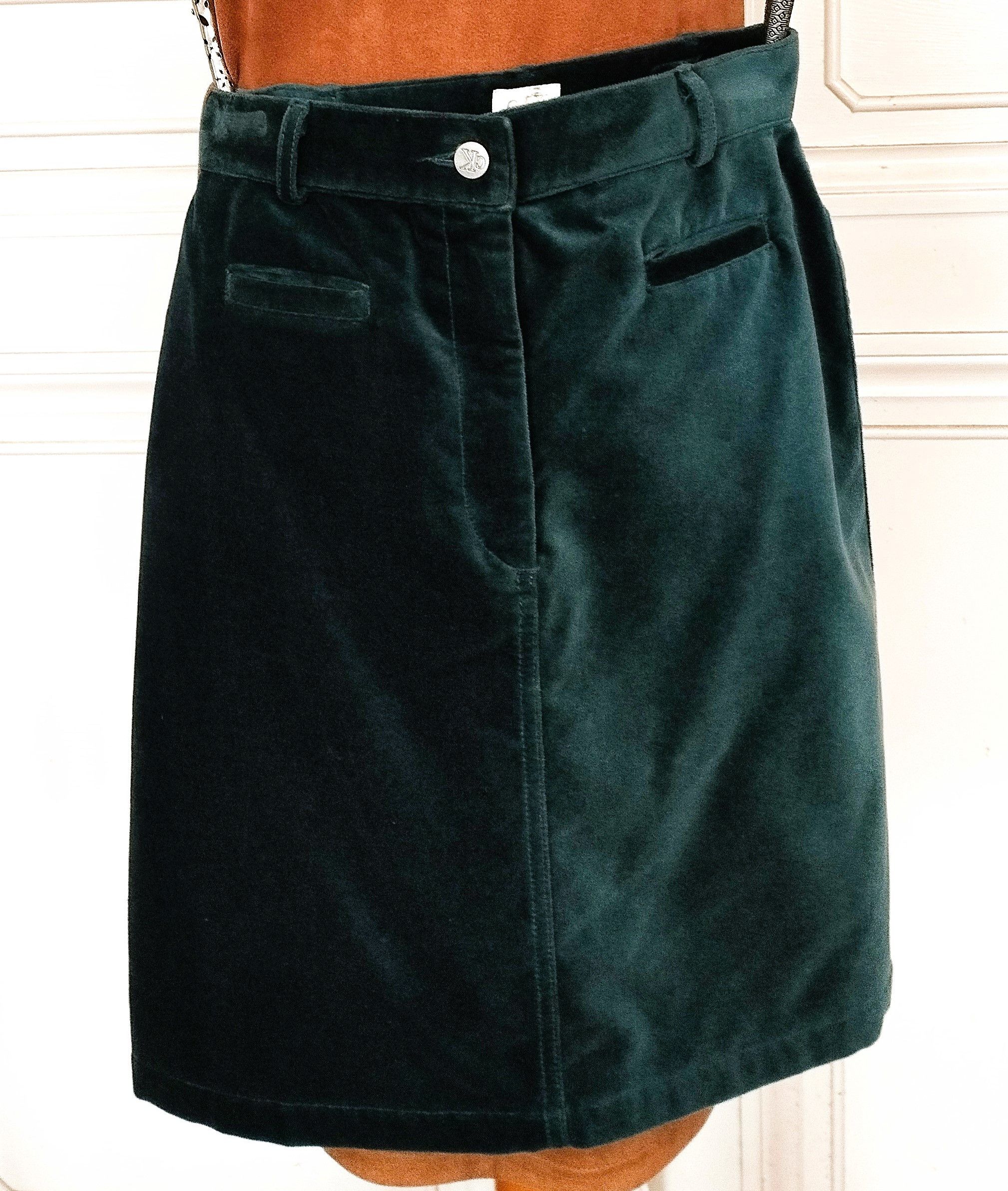Calvin Klein Calvin Klein Jupe Panne de Velours Emeraude T XS Size 25" / US 0 / IT 36 - 7 Thumbnail