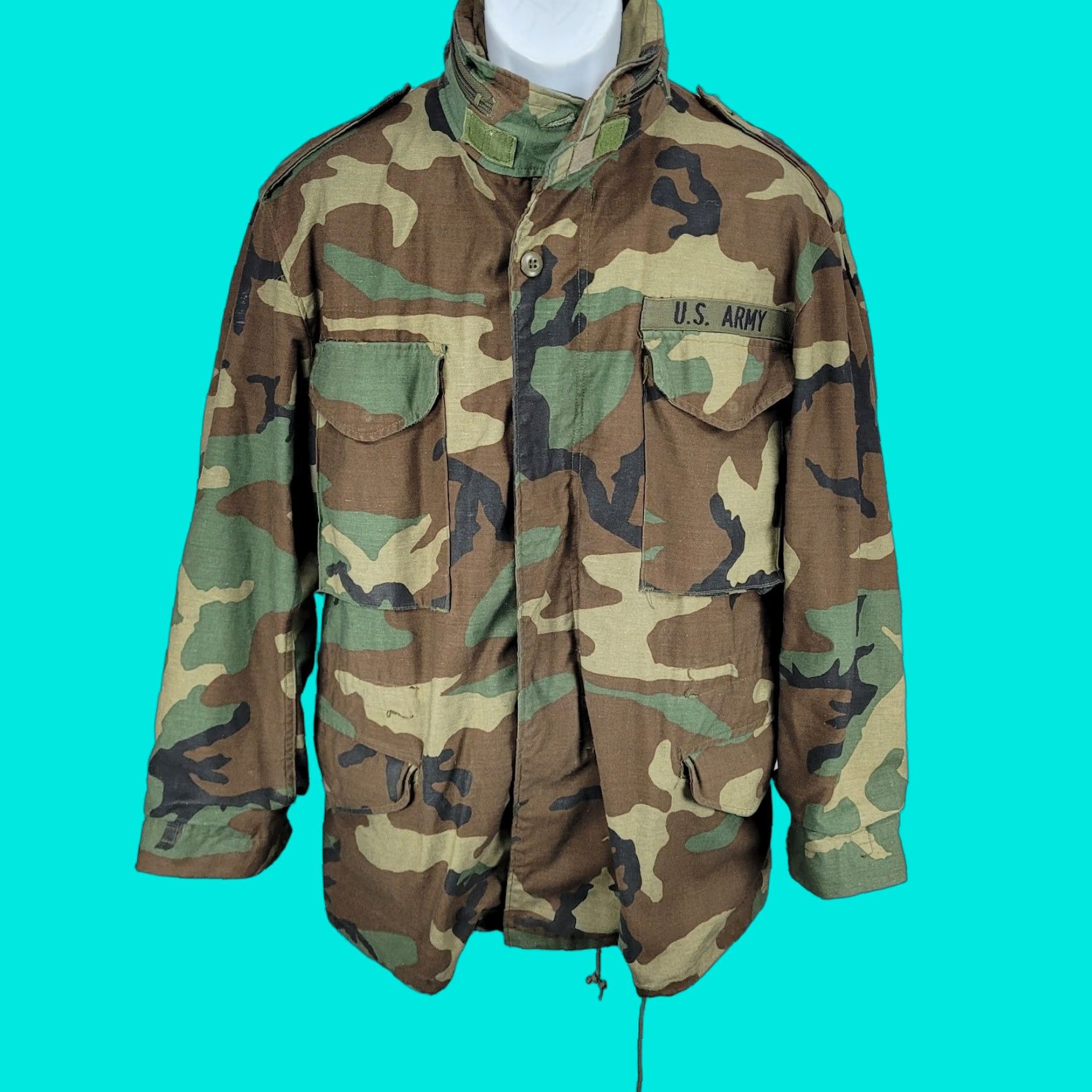 Vintage US Army Jacket Field Camo Cold Weather Zip Snap Military Medium M Size US M / EU 48-50 / 2 - 1 Thumbnail