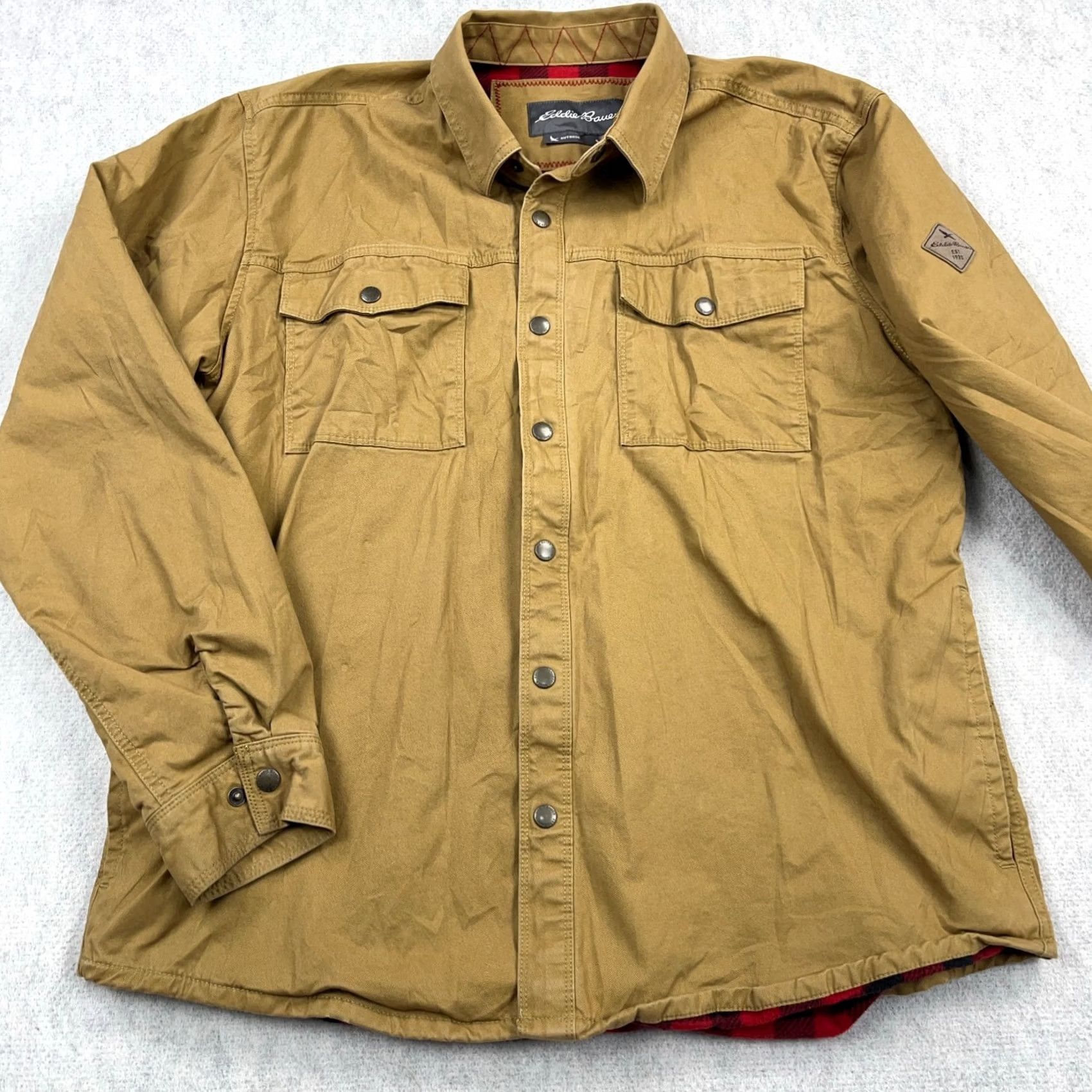 Eddie Bauer Eddie Bauer Shacket Men XL Brown Twill Fleece Lined Over Shirt Jacket Work Camp Size US XL / EU 56 / 4 - 3 Thumbnail