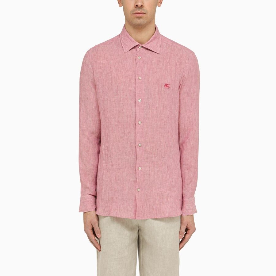 image of Etro O1D2Blof0424 Linen Shirt In Red, Men's (Size Small)