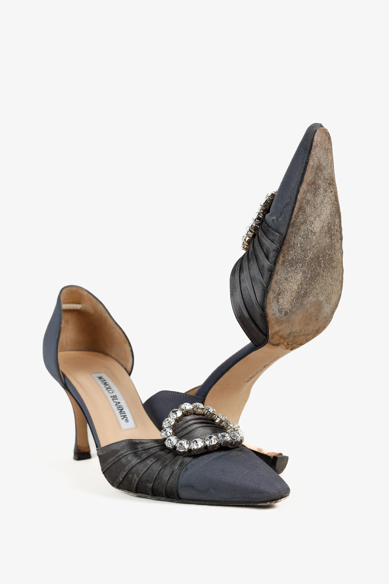 Manolo Blahnik Manolo Blahnik Sedara Satin Crystal-Embellished Pumps Size US 7.5 / IT 37.5 - 5 Thumbnail