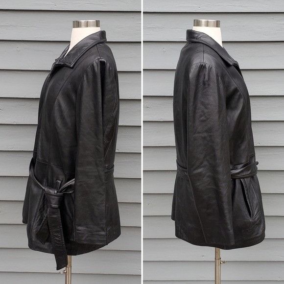 Vintage × Wilsons Leather Vintage 90s y2k Wilsons Black Leather Mid Length Belt Trench Size XL / US 12-14 / IT 48-50 - 2 Thumbnail