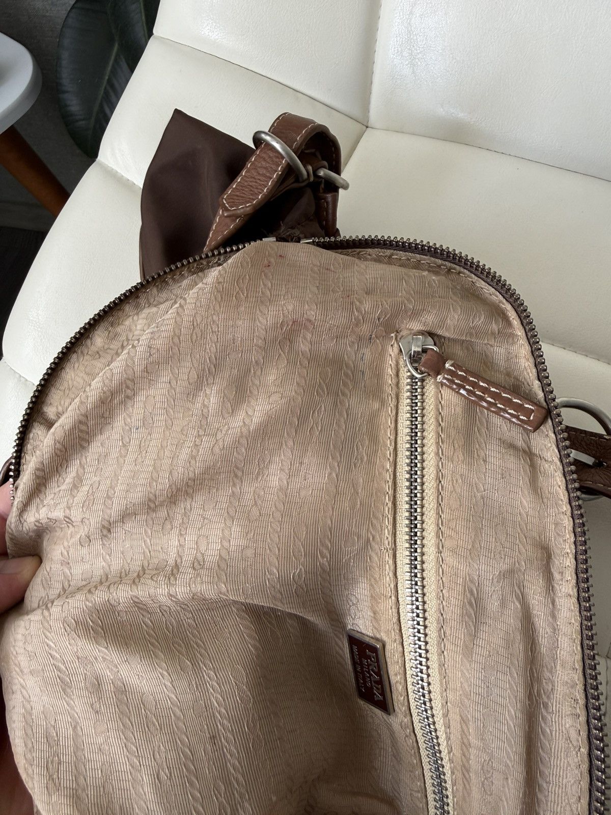 Prada Vintage 00s Prada Triangle Logo Nylon & Leather Brown Bag Size ONE SIZE - 24 Thumbnail