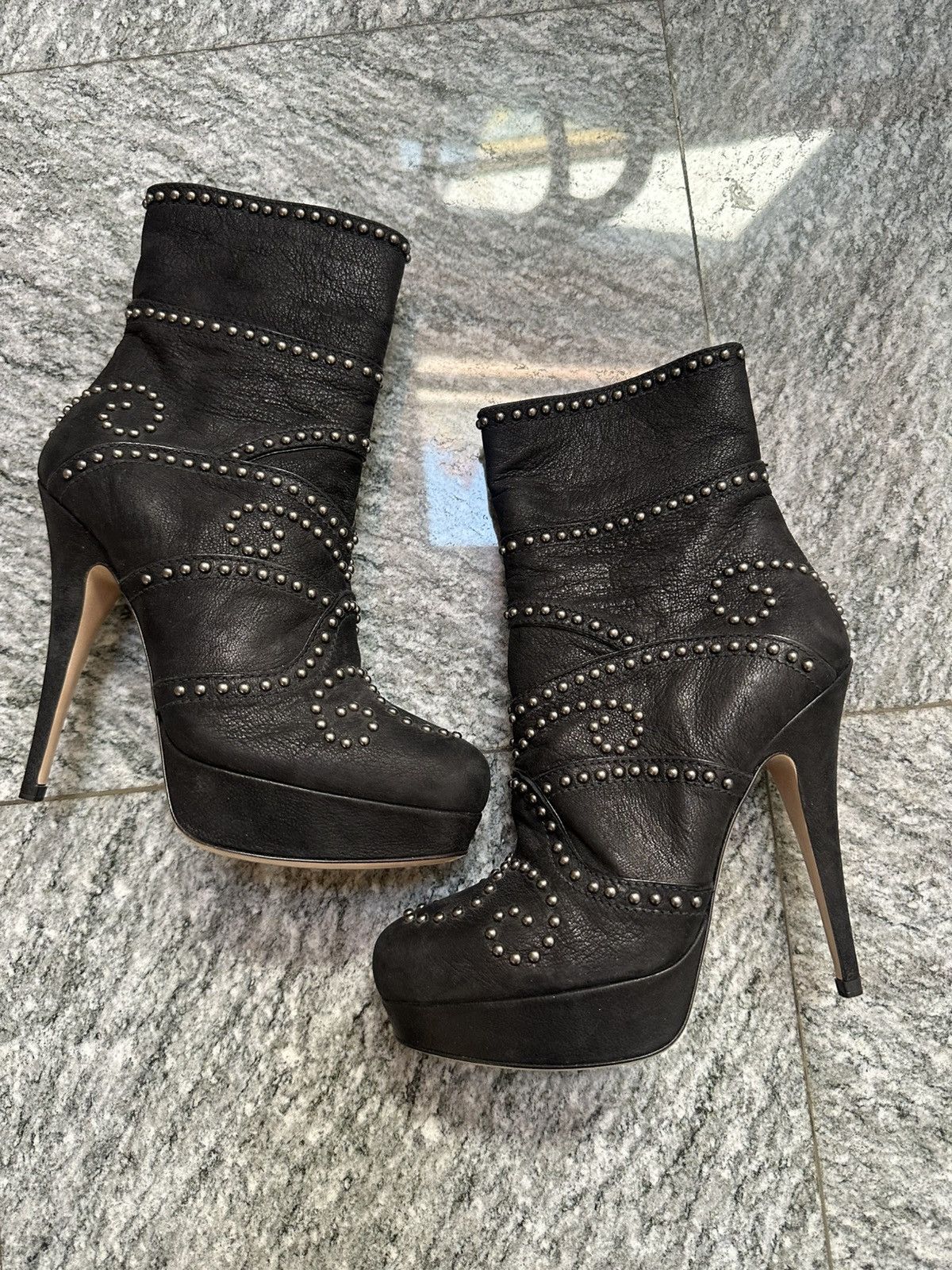 Designer × Miu Miu Miu Miu black studded leather boots platform Y2K vero cuoio Size US 5 / IT 35 - 6 Thumbnail