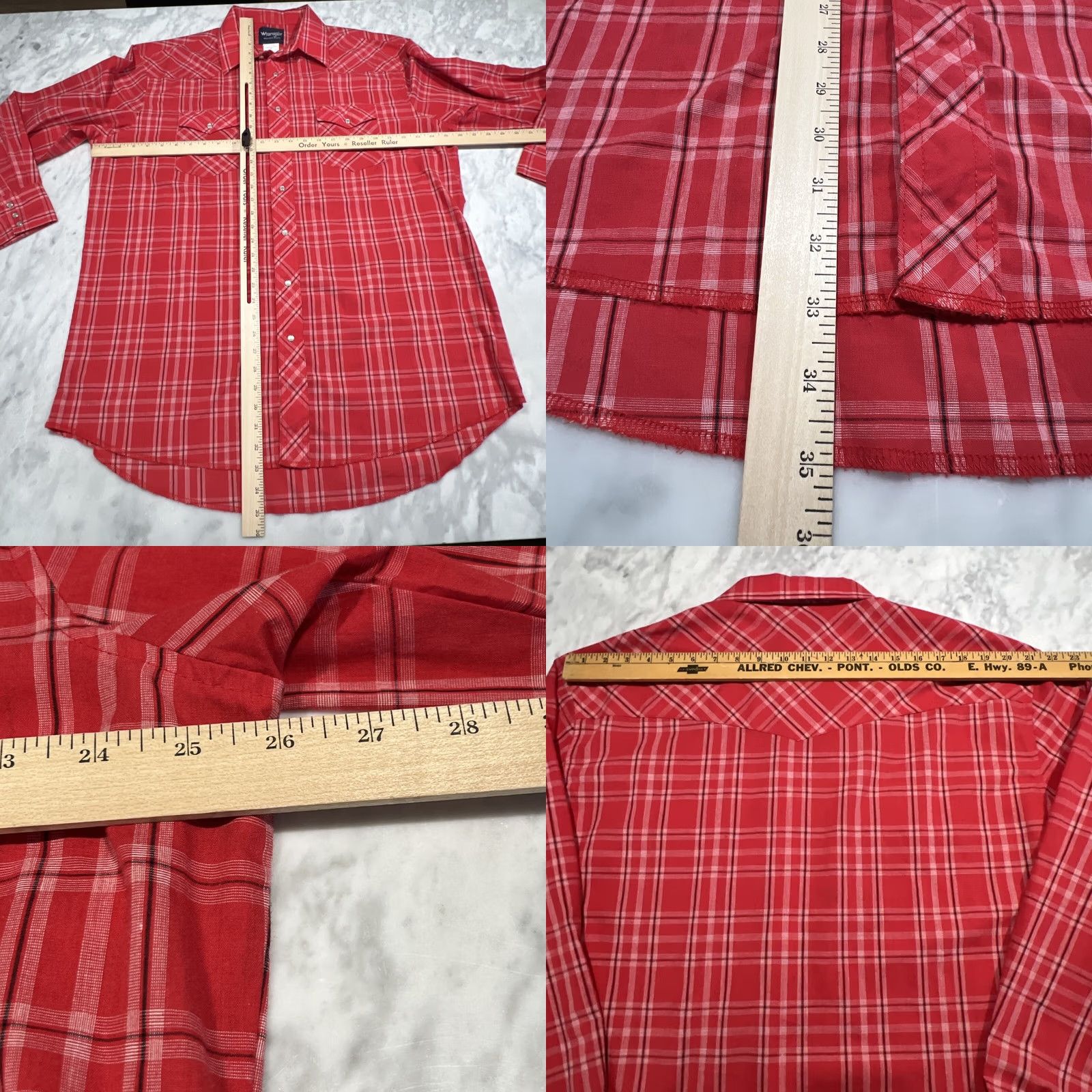 Wrangler VINTAGE Wrangler Western Pearl Snap Shirt Men’s 17.5x36 Tall Lightweight Rancher Red Plaid Long Sleeve Button-Up Cowboys Western Mens Shirt Size US XXL / EU 58 / 5 - 8 Thumbnail