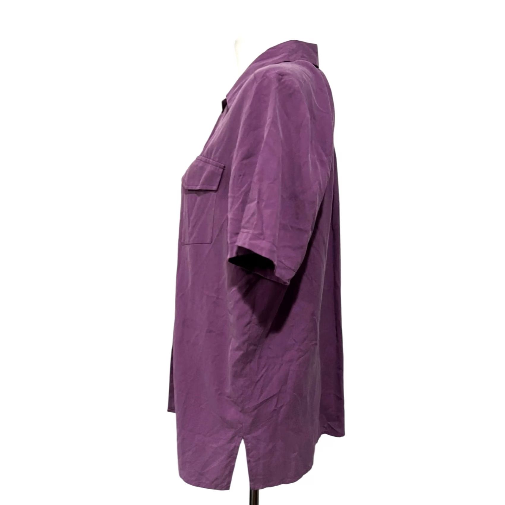 Vintage VINTAGE Anna and Frank Silk Blouse Button Up Womens Size M Short Sleeve Pockets Purple 90s Classic Hipster Solid Collared Size M / US 6-8 / IT 42-44 - 3 Thumbnail