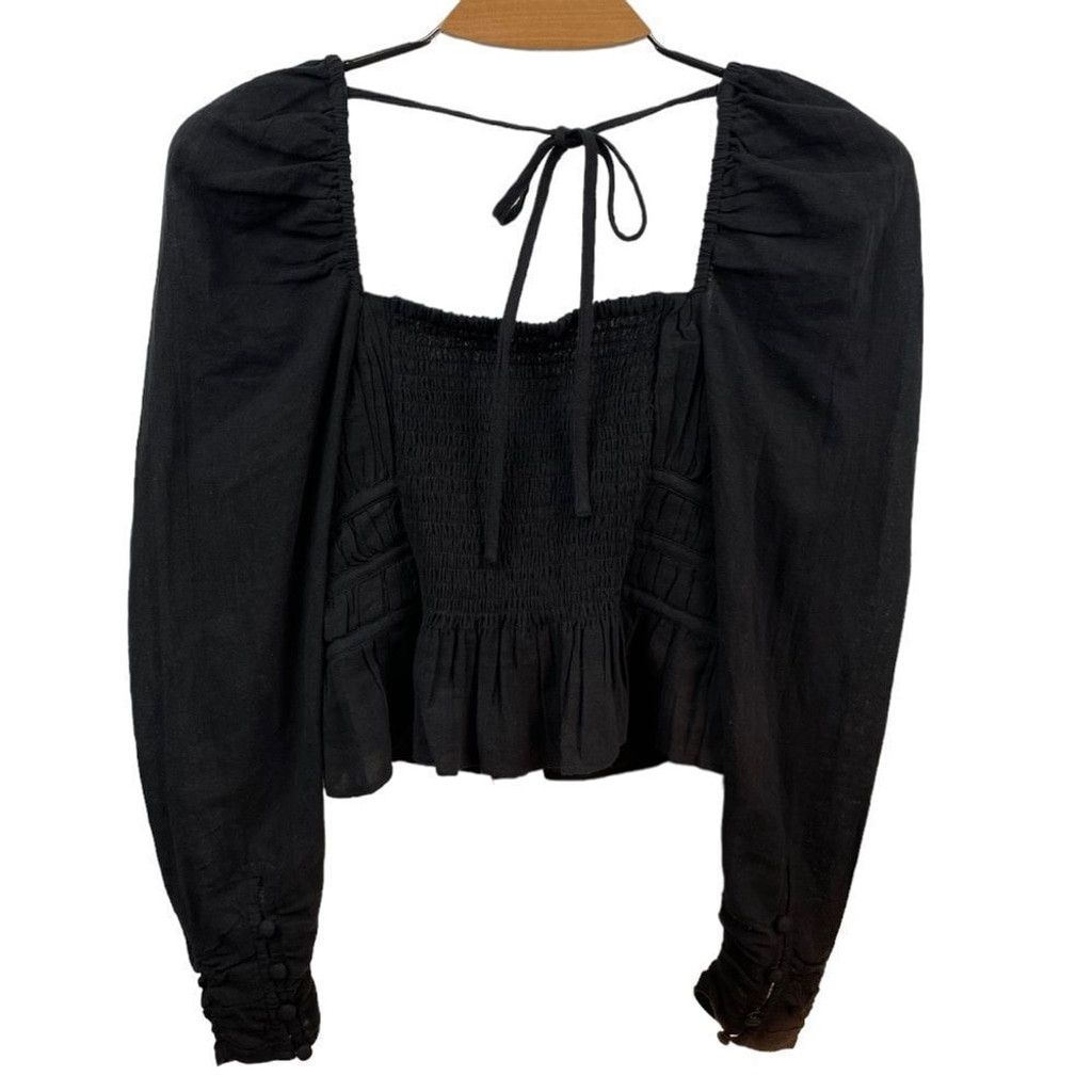 Free People New Free People Chloe Black Smocked Sweetheart Top XS Size XS / US 0-2 / IT 36-38 - 6 Thumbnail