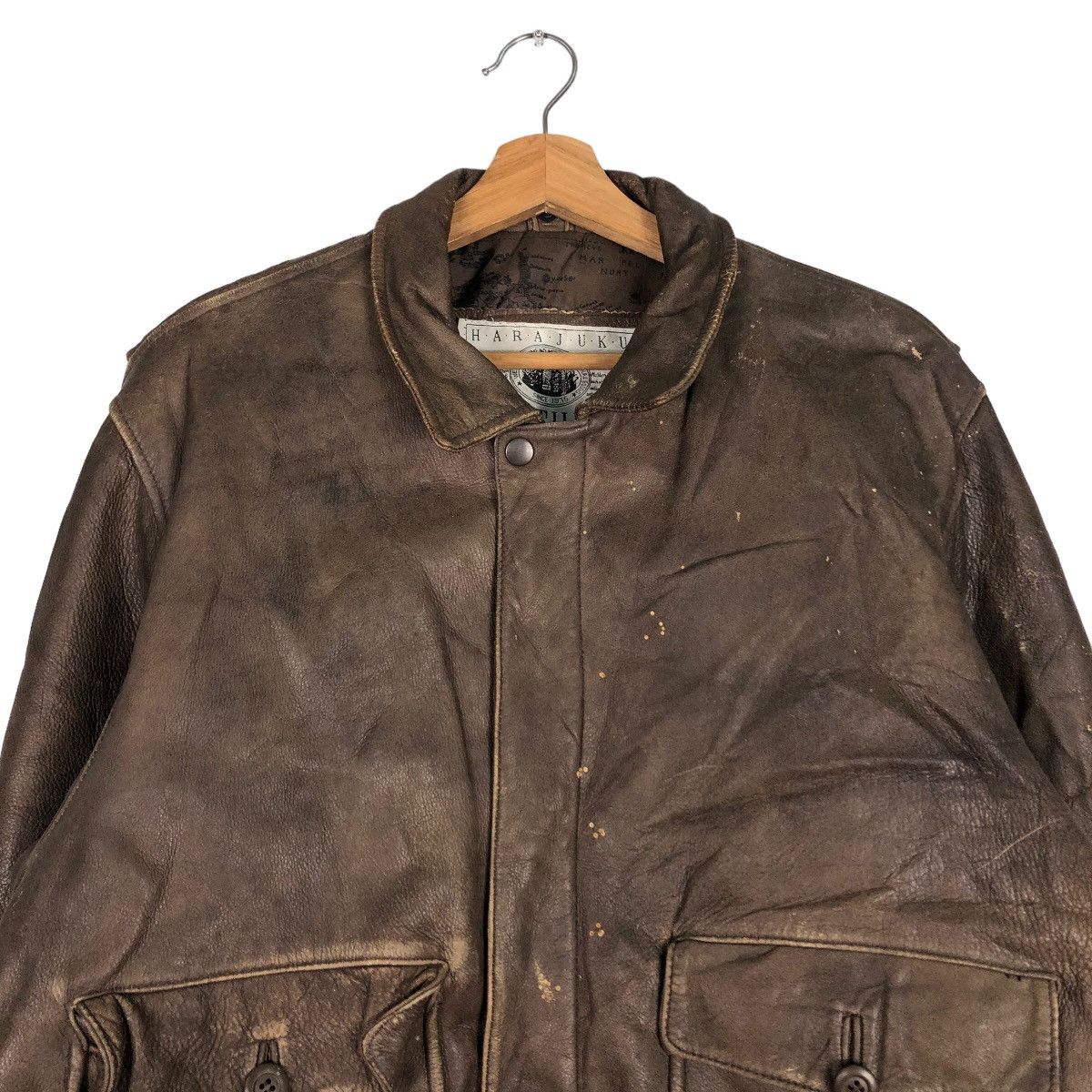 Japanese Brand 🔥Vtg Genuine Leather Jacket Bomber Harajuku Mother Map Size US L / EU 52-54 / 3 - 3 Thumbnail