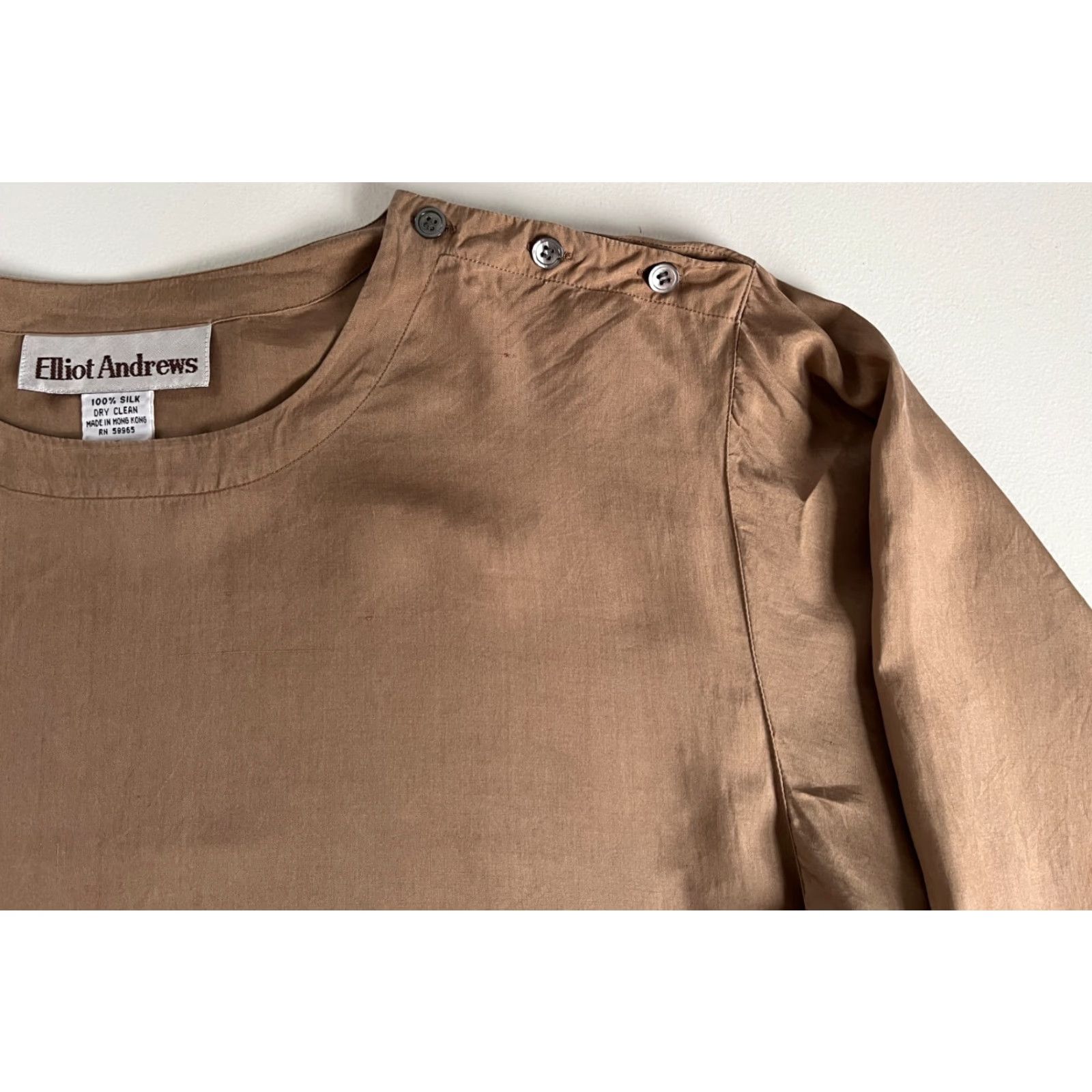 Vintage VINTAGE Elliot Andrews Women’s Blouse Shirt Long Sleeve Silk 90s Sz 8 Brown Pattern Solid Size M / US 6-8 / IT 42-44 - 4 Thumbnail