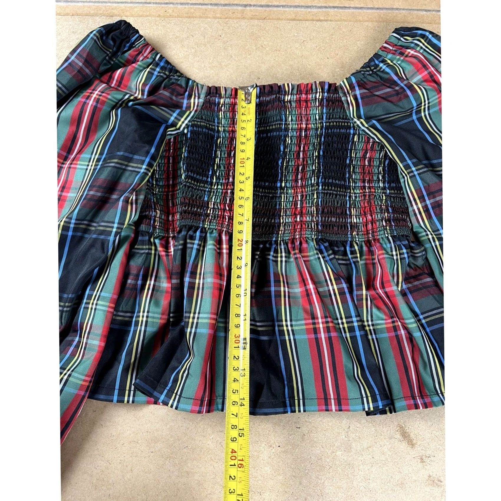 J.Crew J.CREW Blouse Womens M Multicolor Cropped Off the Shoulder Balloon Sleeve Plaid Size M / US 6-8 / IT 42-44 - 7 Thumbnail