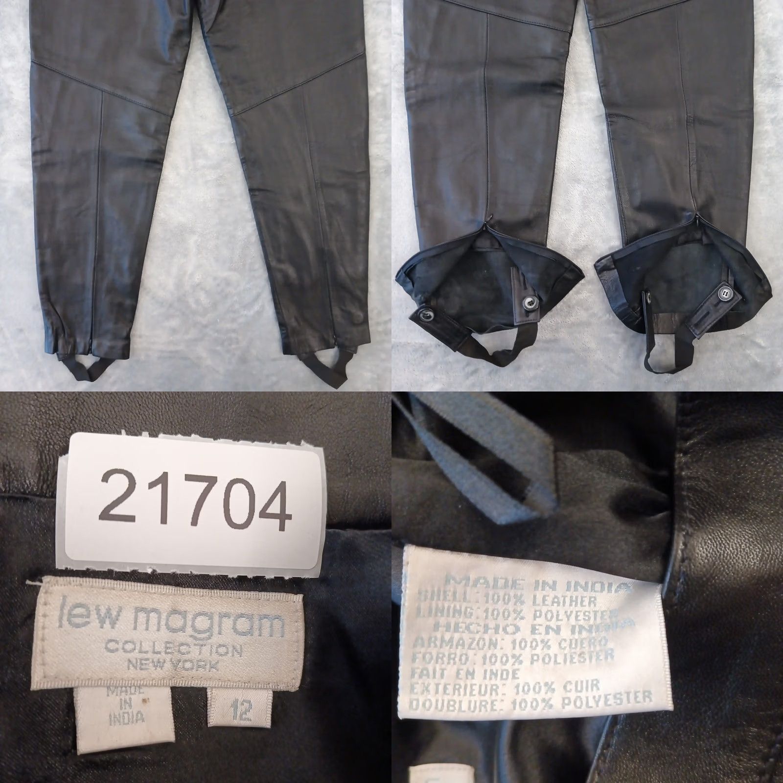 Vintage Lew Magram Pants Womens Size 12 Black High Waist Leather Lined Stirrup Ankle Zip Size 34" / US 12 / IT 48 - 8 Thumbnail