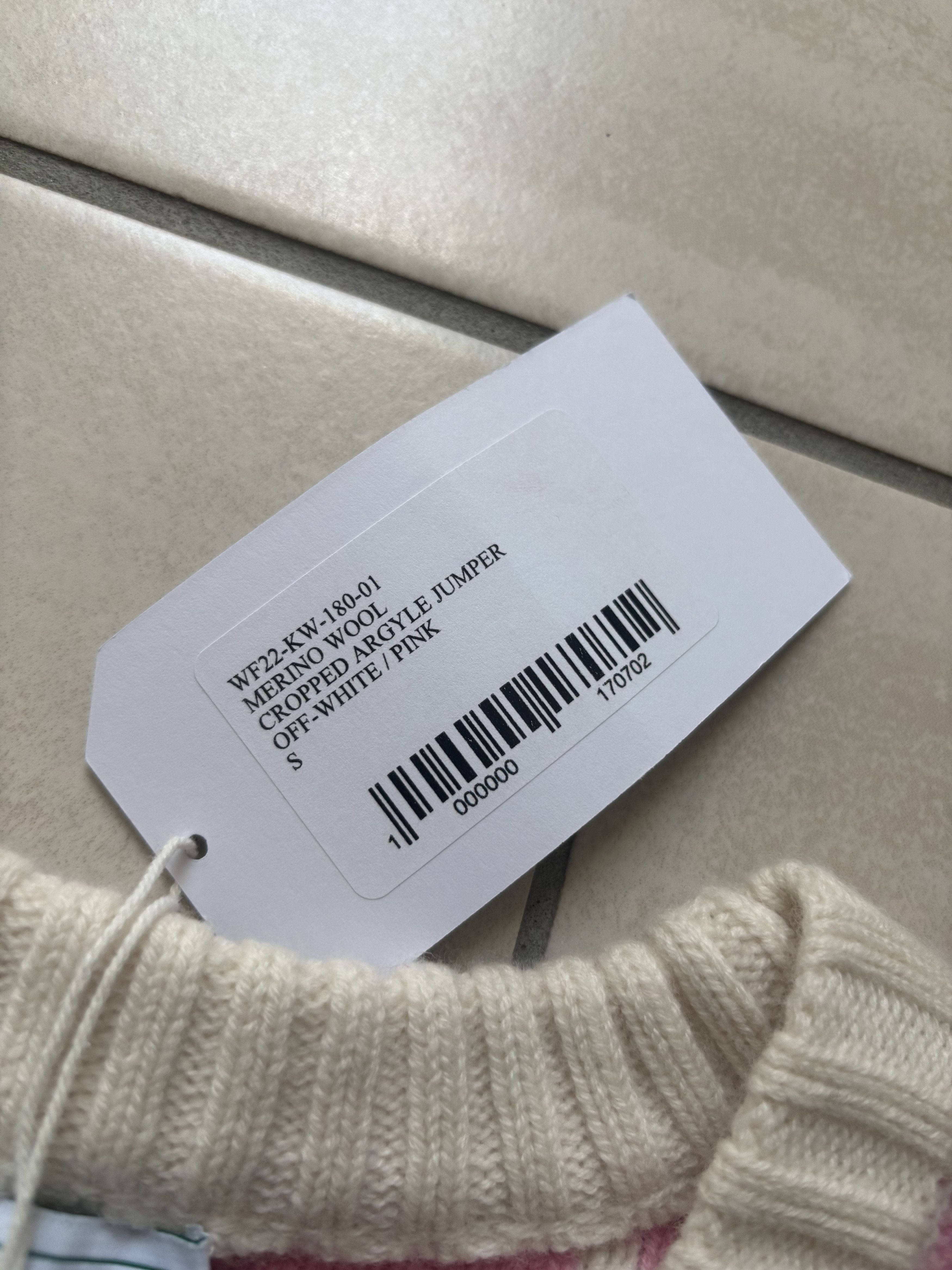 Casablanca Casablanca Merino wool Cropped argyle jumper off-white/pink Size S / US 4 / IT 40 - 4 Thumbnail