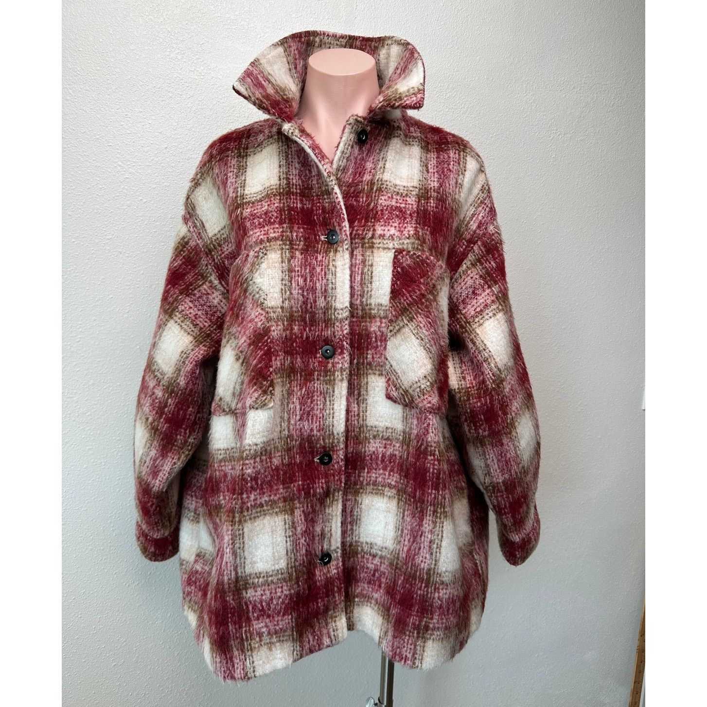 Zara Zara Jacket Red Brown Cream Plaid Womens US XL Fuzzy Size XL / US 12-14 / IT 48-50 - 1 Thumbnail