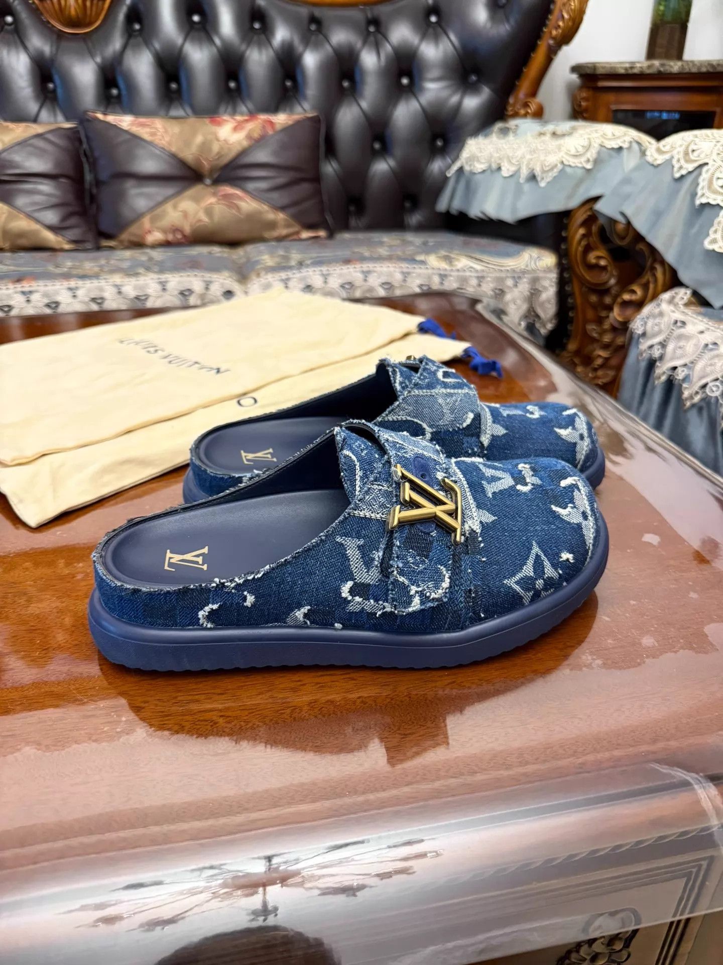Louis Vuitton LV x Nigo Easy Boro Denim Slipper Blue 7 Unisex Worn 2-3x Size US 8 / EU 41 - 3 Thumbnail