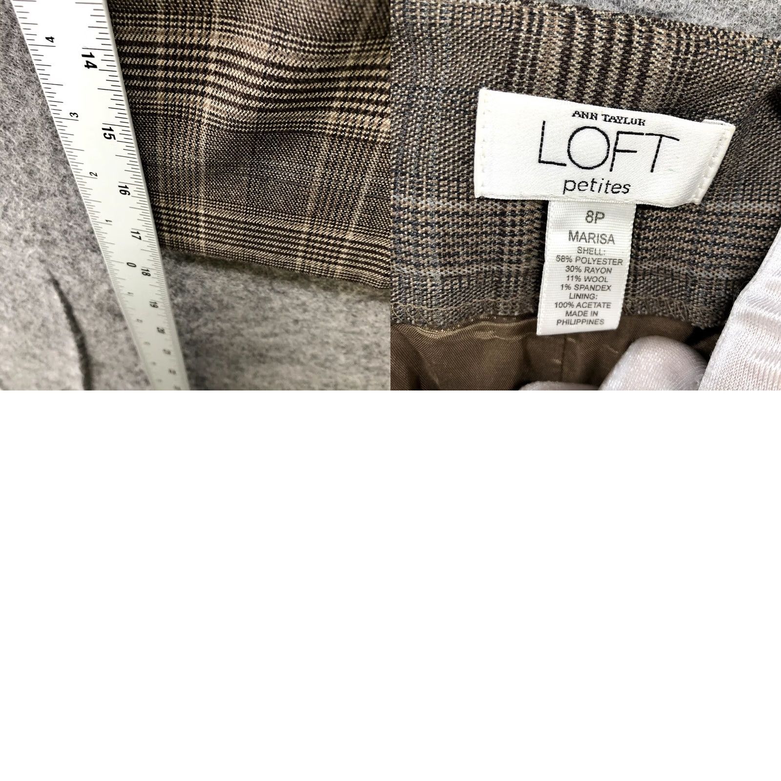 Loft LOFT Marisa Wide Leg Crop Dress Pants Womens 8P Brown Plaid Wool Blend Buckle Size 30" / US 8 / IT 44 - 8 Thumbnail