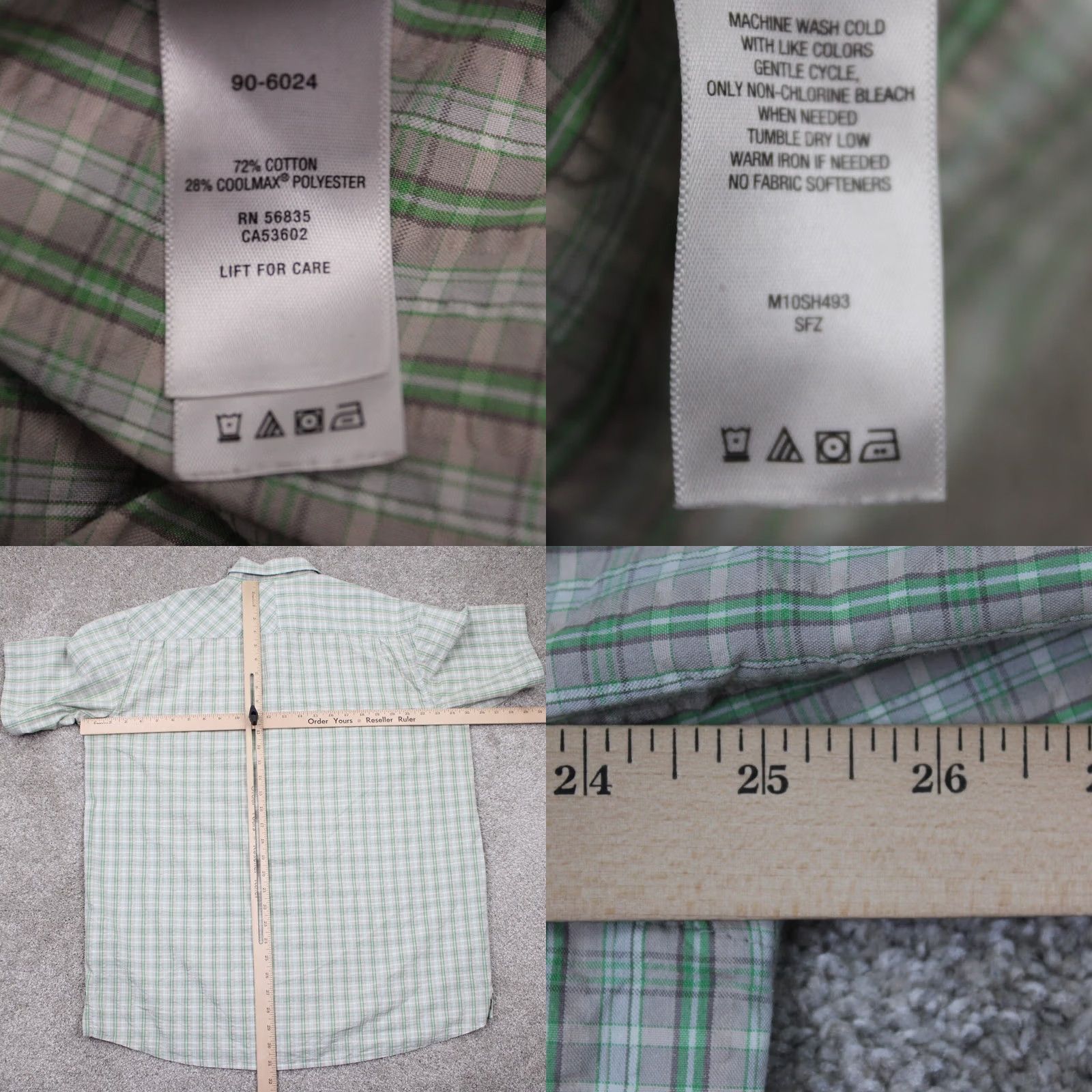Vintage Cabela's Seersucker Shirt Mens Large Reg Green/Gray Plaid Short Sleeve Button Up Size US L / EU 52-54 / 3 - 8 Thumbnail
