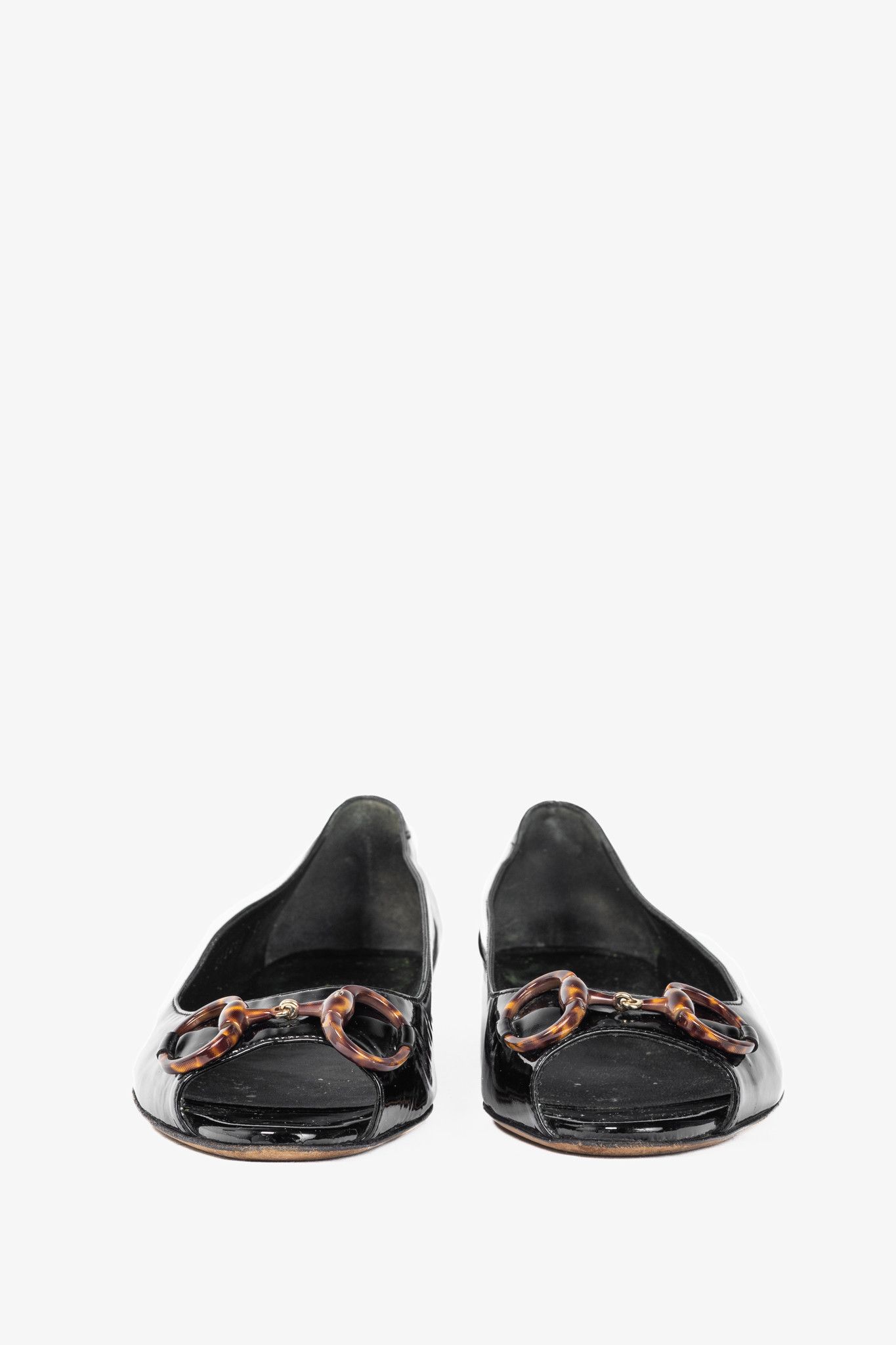 Gucci Gucci Black Patent-Leather Tortoise-Horsebit Peep-Toe Flats Size US 6.5 / IT 36.5 - 3 Thumbnail