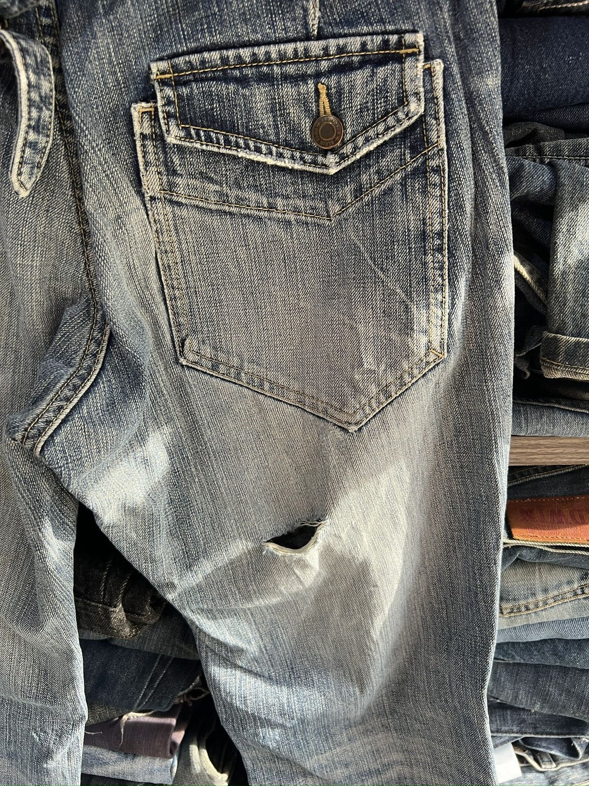 Michel Klein 🔥Klein Plus Homme Distressed Denim With Buckle Back Size US 33 - 14 Thumbnail