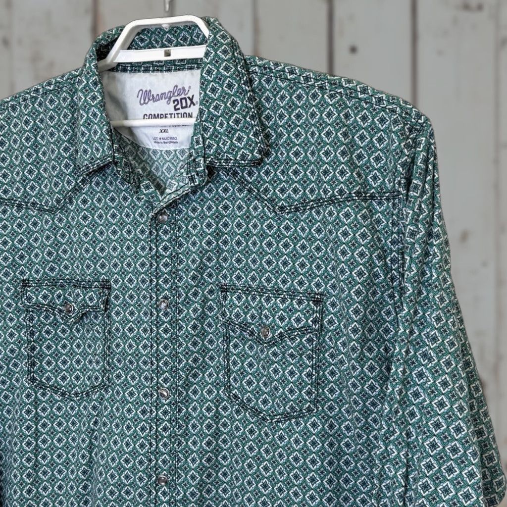 Wrangler VINTAGE Wrangler 20X Pearl Snap Shirt Mens XXL Green Geometric Print Western Competition Comfort Shirt Size US XXL / EU 58 / 5 - 1 Thumbnail