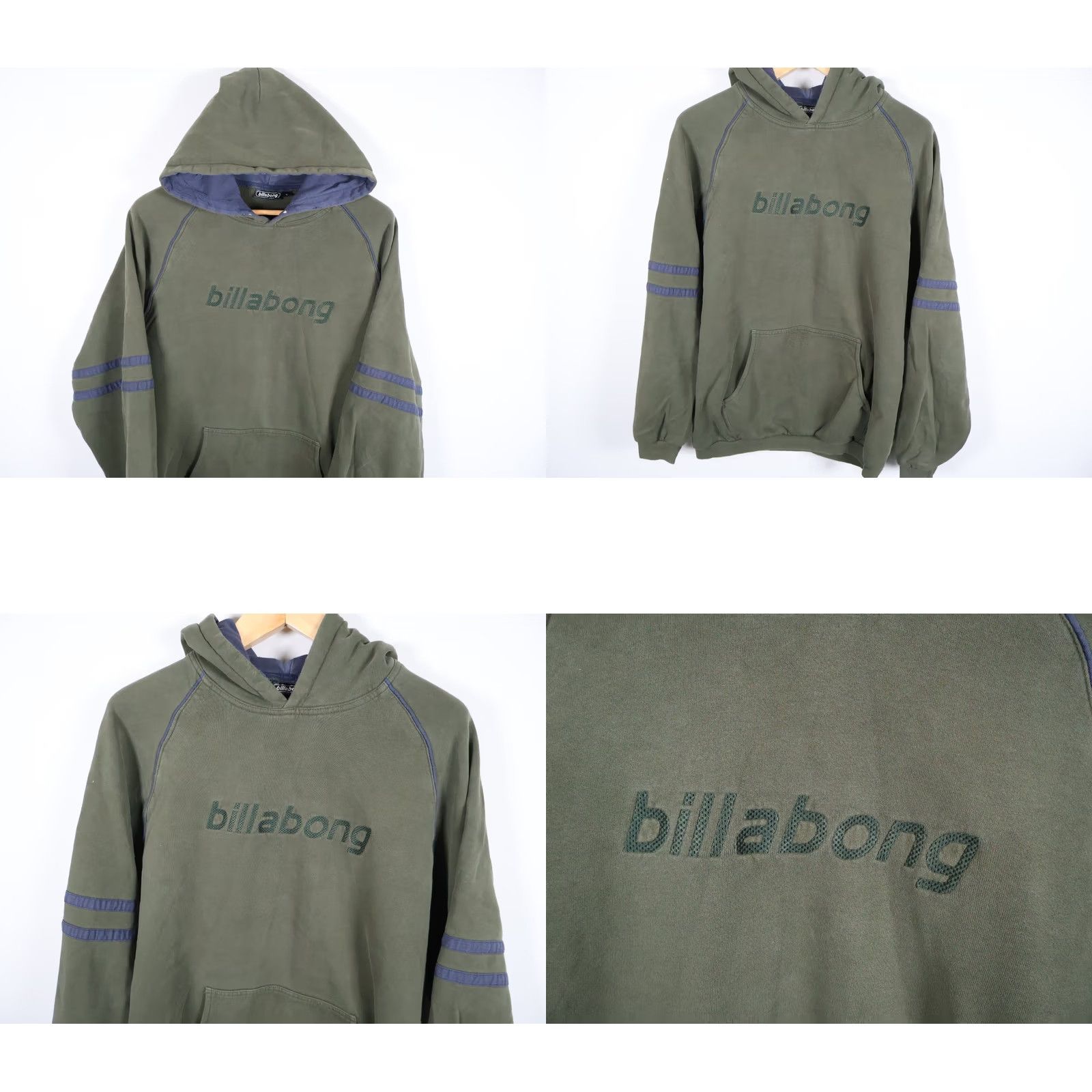 Billabong VINTAGE Billabong Hoodie Mens Large Green Embroidered Sweatshirt USA Made 90s Graphic Print PullOver Crew Neck Size US L / EU 52-54 / 3 - 9 Thumbnail