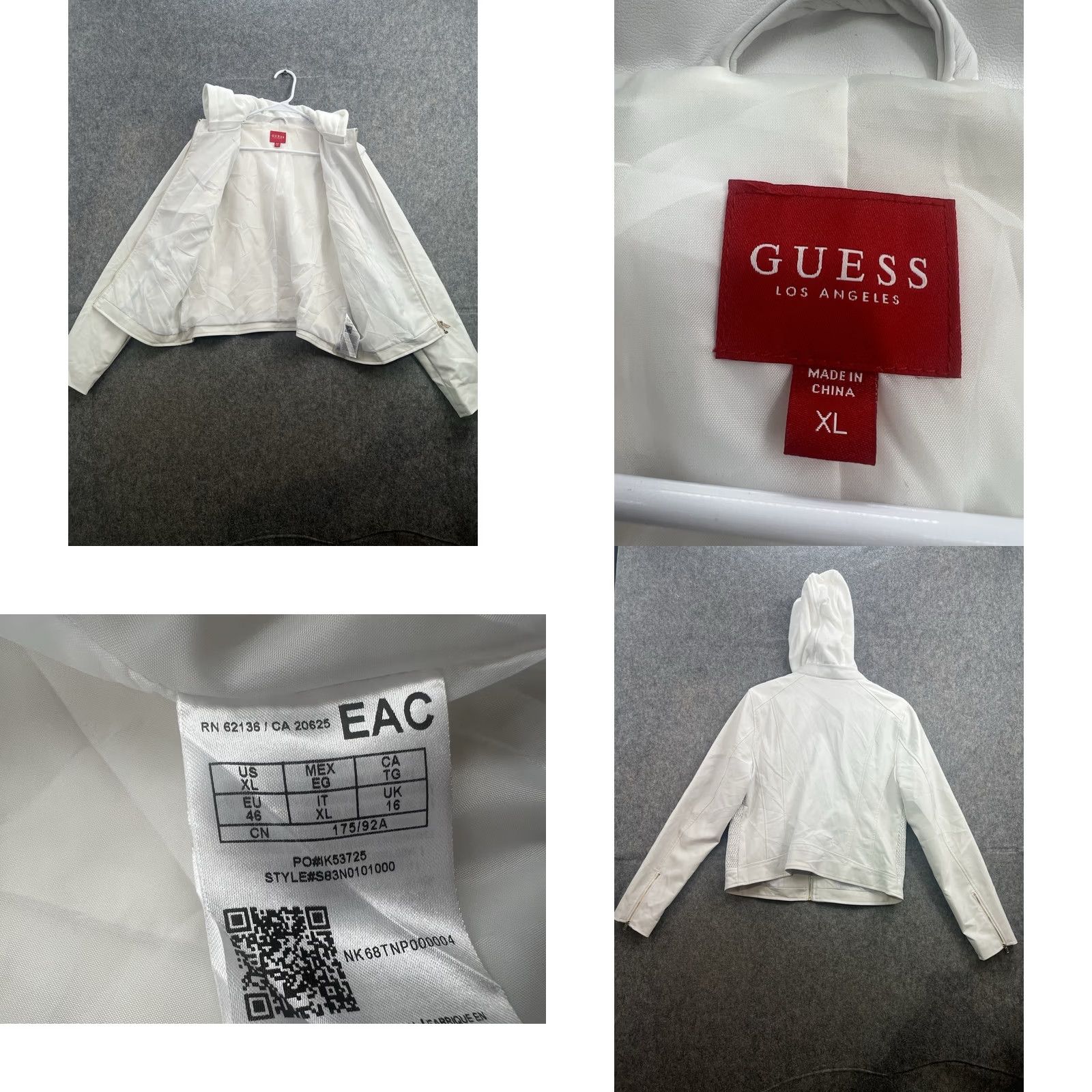 Guess GUESS Womens White Faux Leather Moto Jacket Smocked Epaulets Removable Hood S XL Size XL / US 12-14 / IT 48-50 - 8 Thumbnail