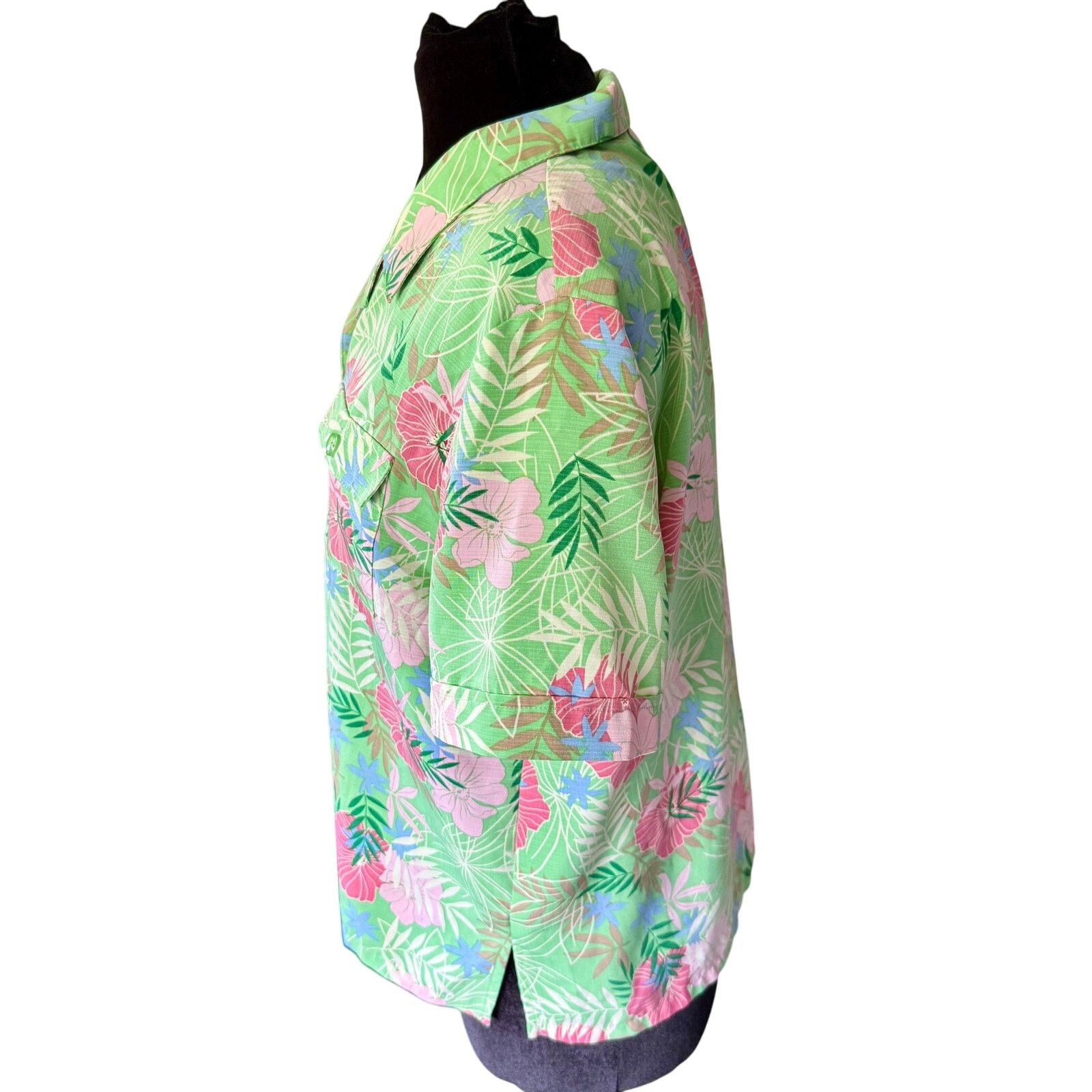 Vintage Vintage 90’s Sag Harbor Green Pink Hawaiian Blouse Medium Size M / US 6-8 / IT 42-44 - 4 Thumbnail