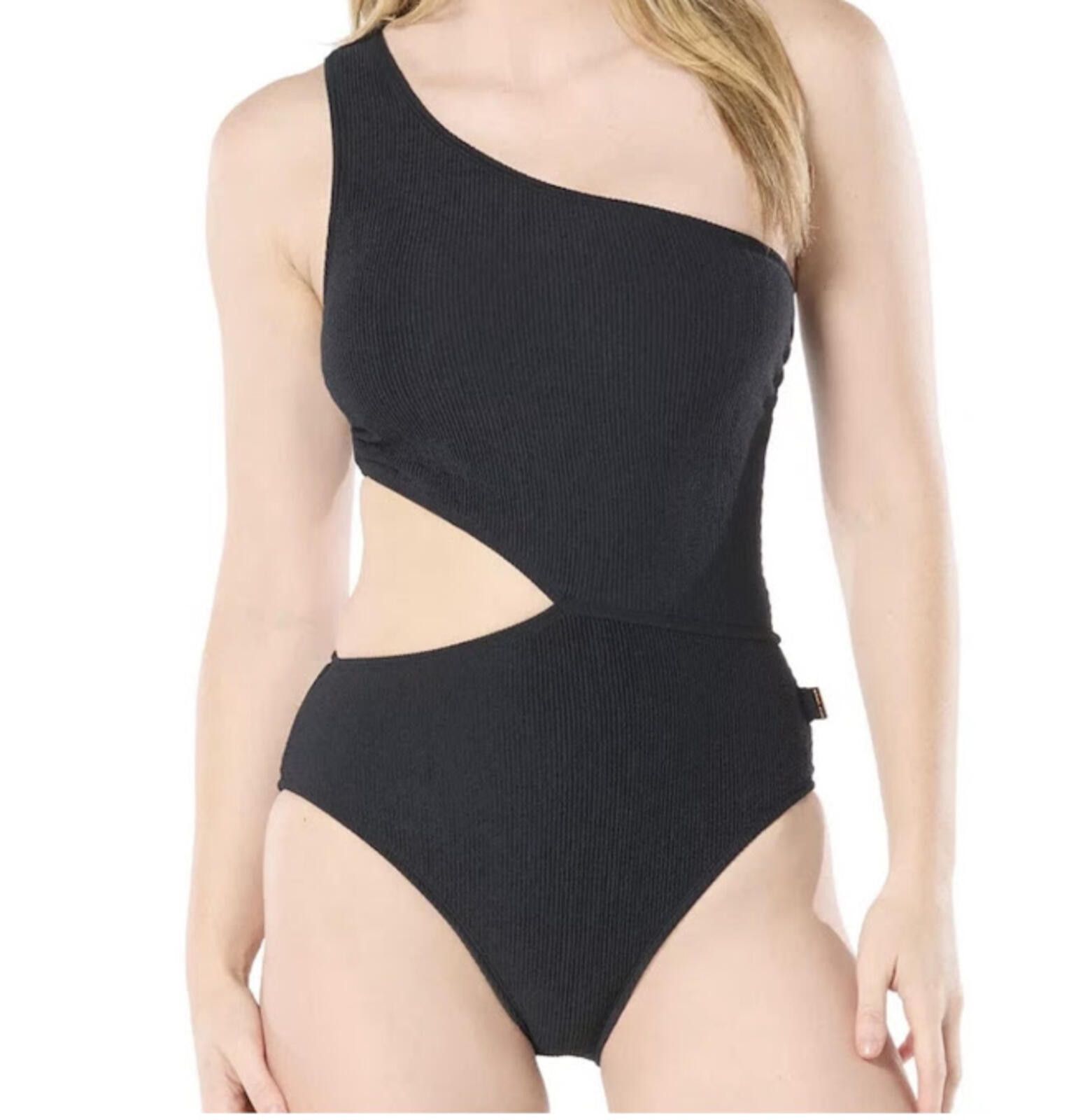 Michael Kors Michael Kors Black One-Shoulder Cutout Swimsuit NWT Size 8 Size ONE SIZE - 2 Thumbnail