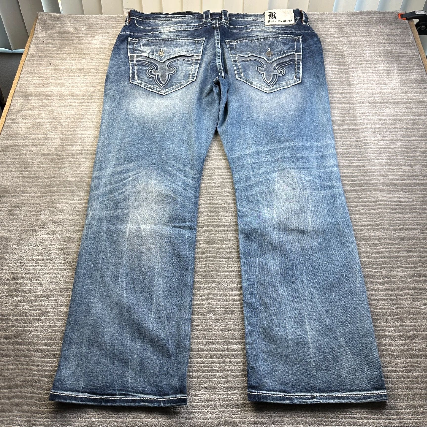 Vintage Rock Revival Jeans Mens 44x33 Blue Denim Straight 90s Regular Cotton Denim Pants Amal} Size US 44 / EU 60 - 3 Thumbnail