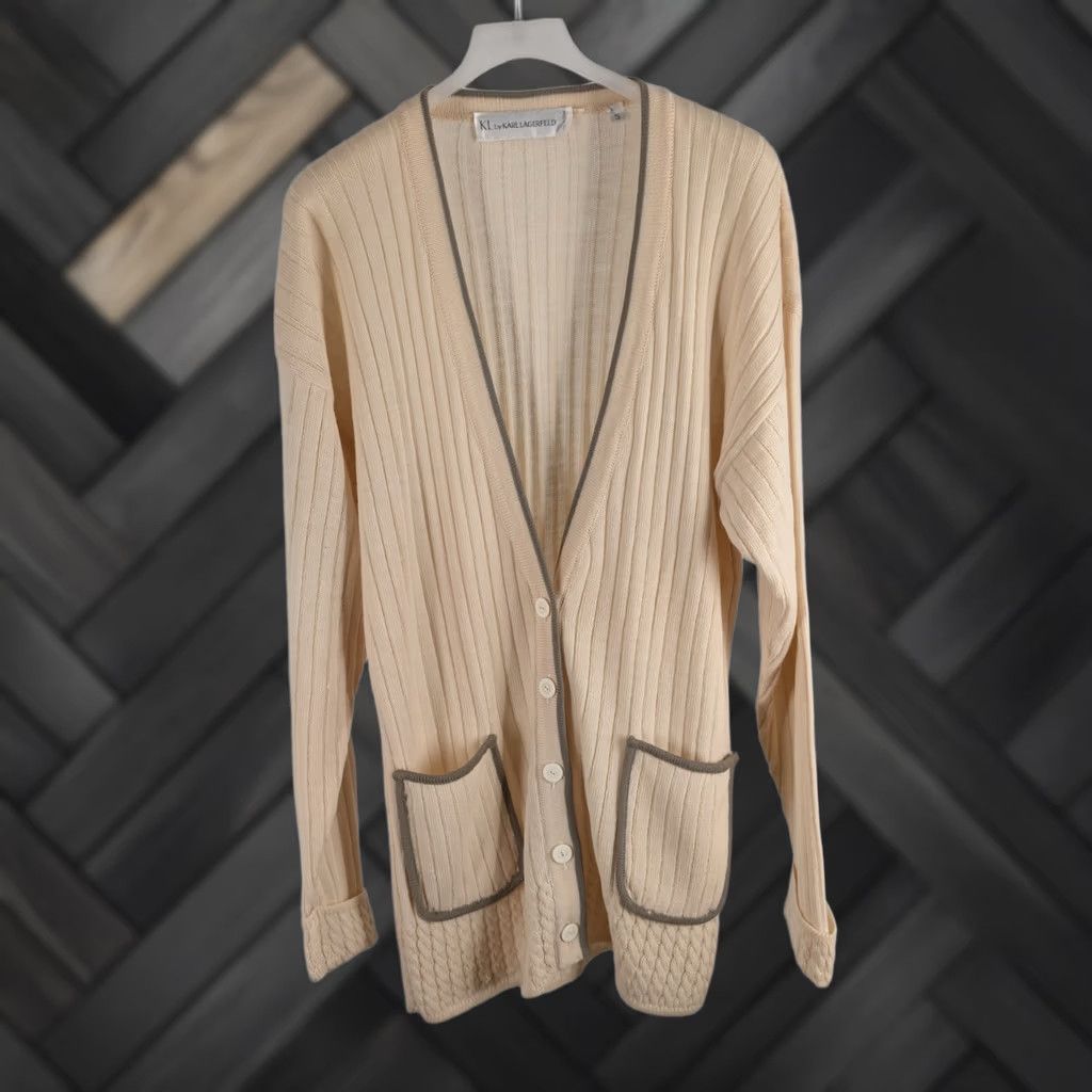 Karl Lagerfeld VINTAGE Karl Lagerfeld Cardigan Sweater Dress Women S Ivory Cream 80s Italy Knit Oversized Ribbed Cable Knit Casual Party/Cocktail Travel Business Size S / US 4 / IT 40 - 1 Thumbnail