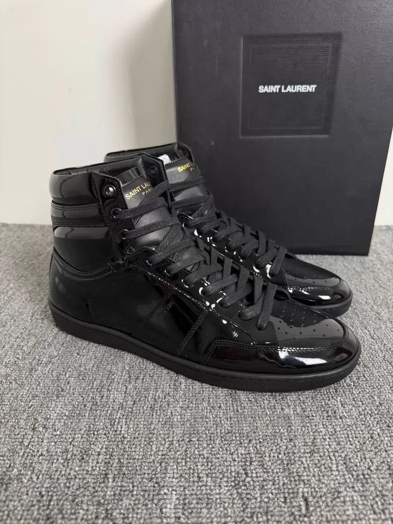 Saint Laurent Paris Black Patent Leather High-top Sneakers