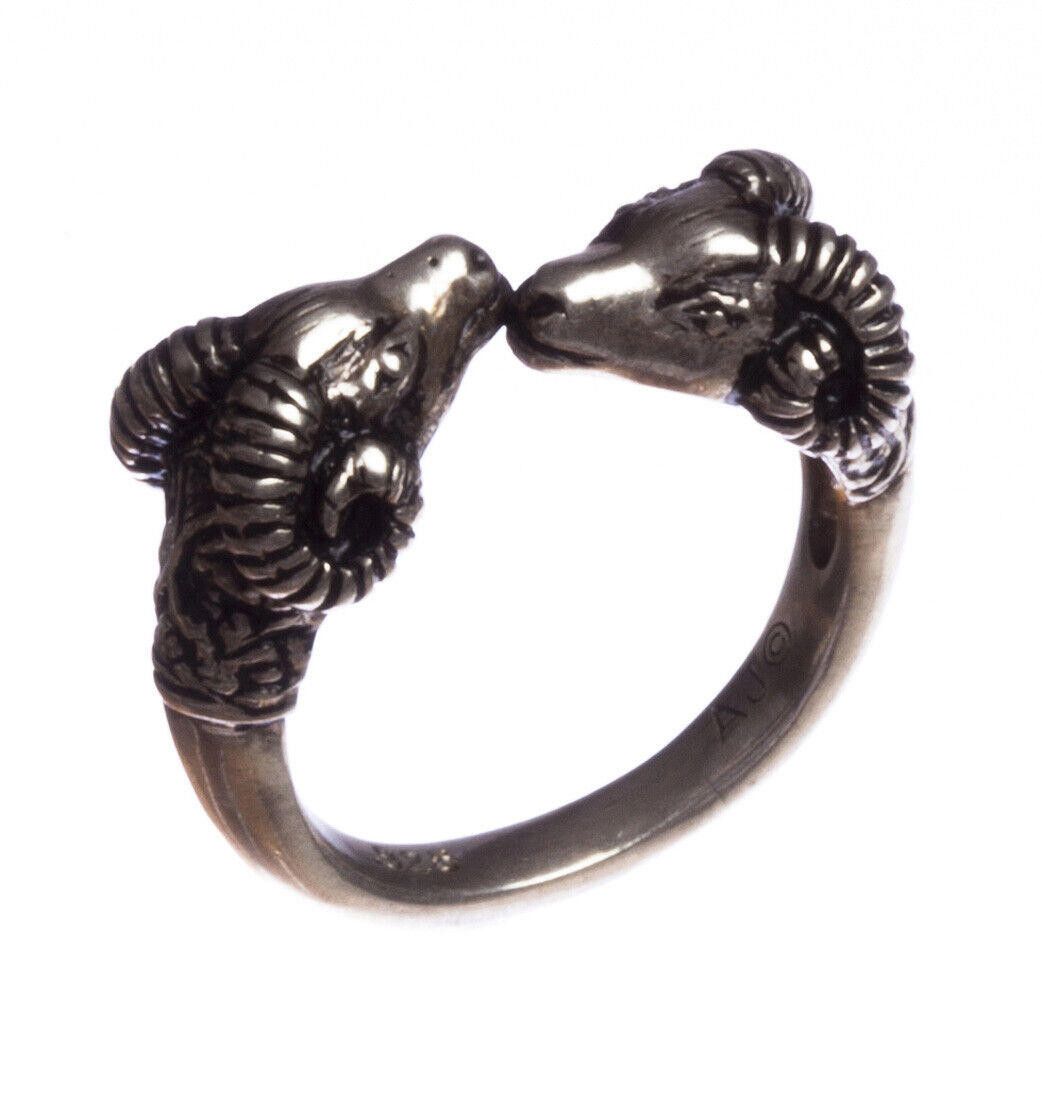 Designer Sterling Double Headed Ram Band Ring with Antique Finish Size ONE SIZE - 1 Thumbnail