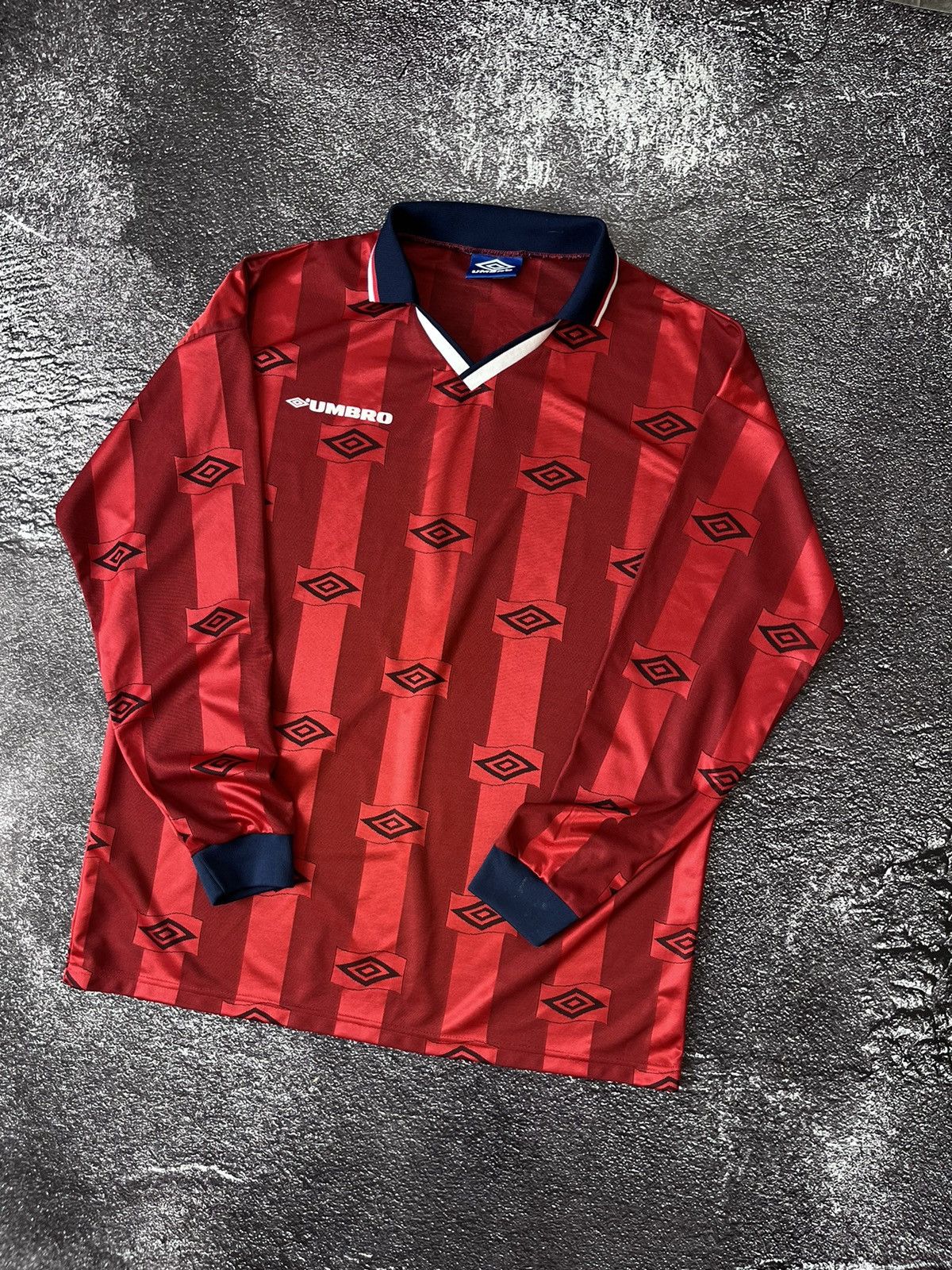 Umbro Vintage Umbro Monogram Longsleeve Shirt Jersey Red Size XL Size US XL / EU 56 / 4 - 2 Thumbnail