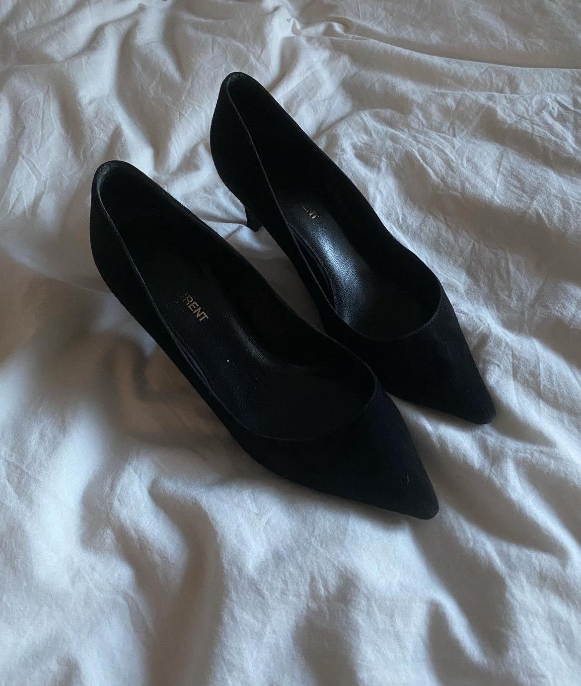 image of Saint Laurent Paris Saint Laurent Suede Heel Shoes in Black, Women's (Size 7)