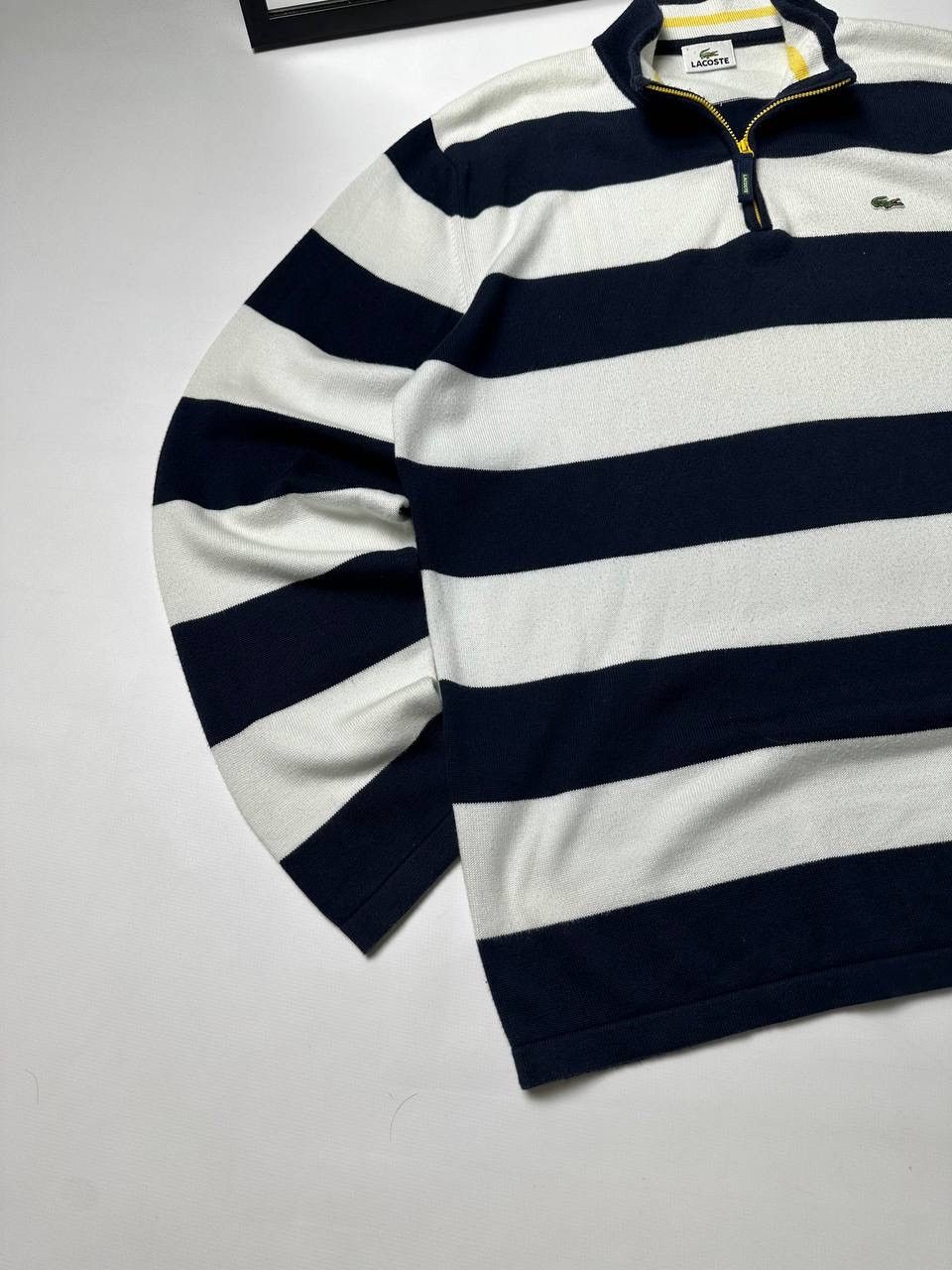 Lacoste Vintage 00s Lacoste Striped Rugby Q-Zip Sweater Size US XL / EU 56 / 4 - 4 Thumbnail