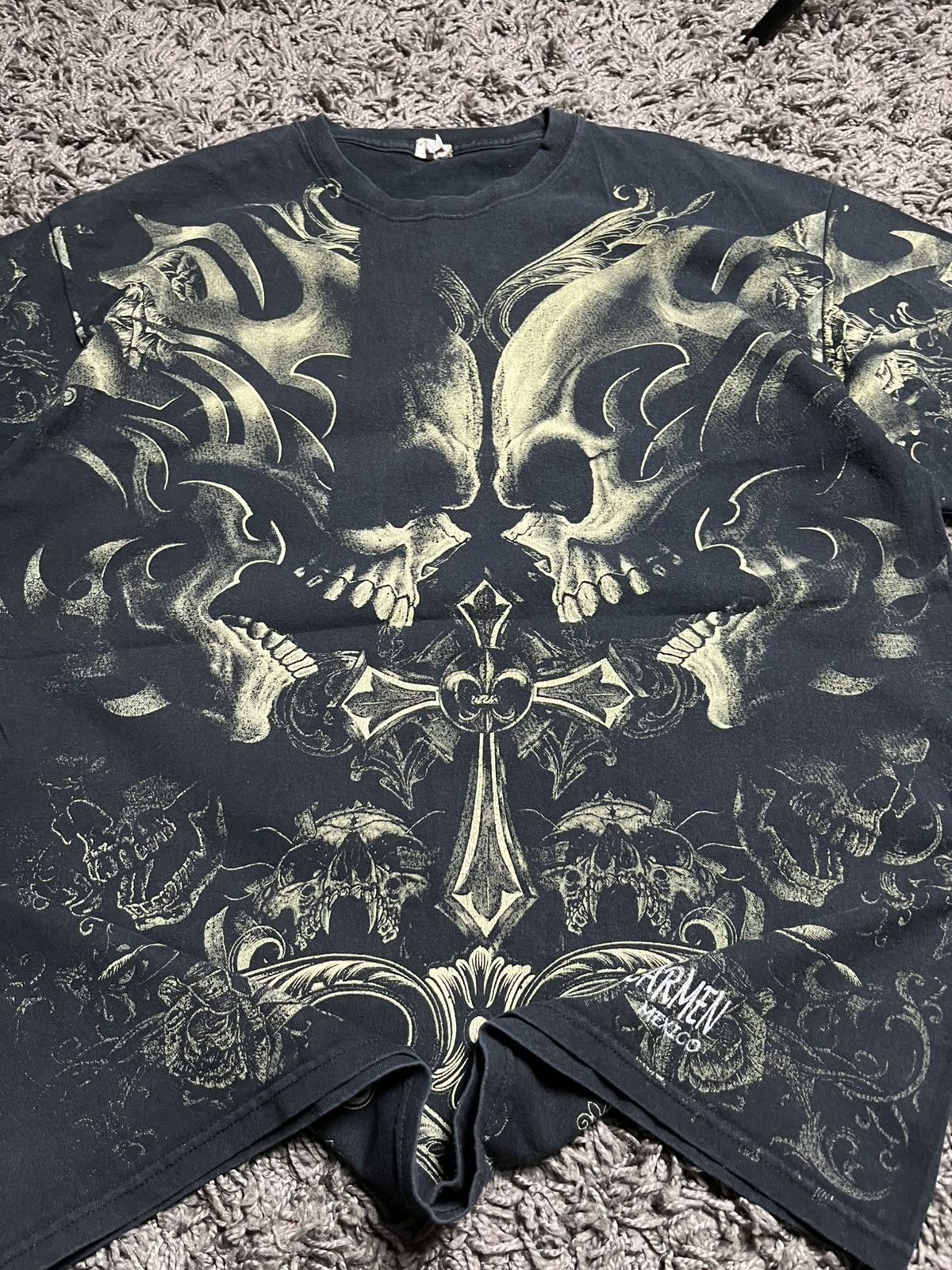 Japanese Brand Vintage MMA Elite Style Print Skull Cross T-Shirt Y2K Grunge Size US XL / EU 56 / 4 - 3 Thumbnail