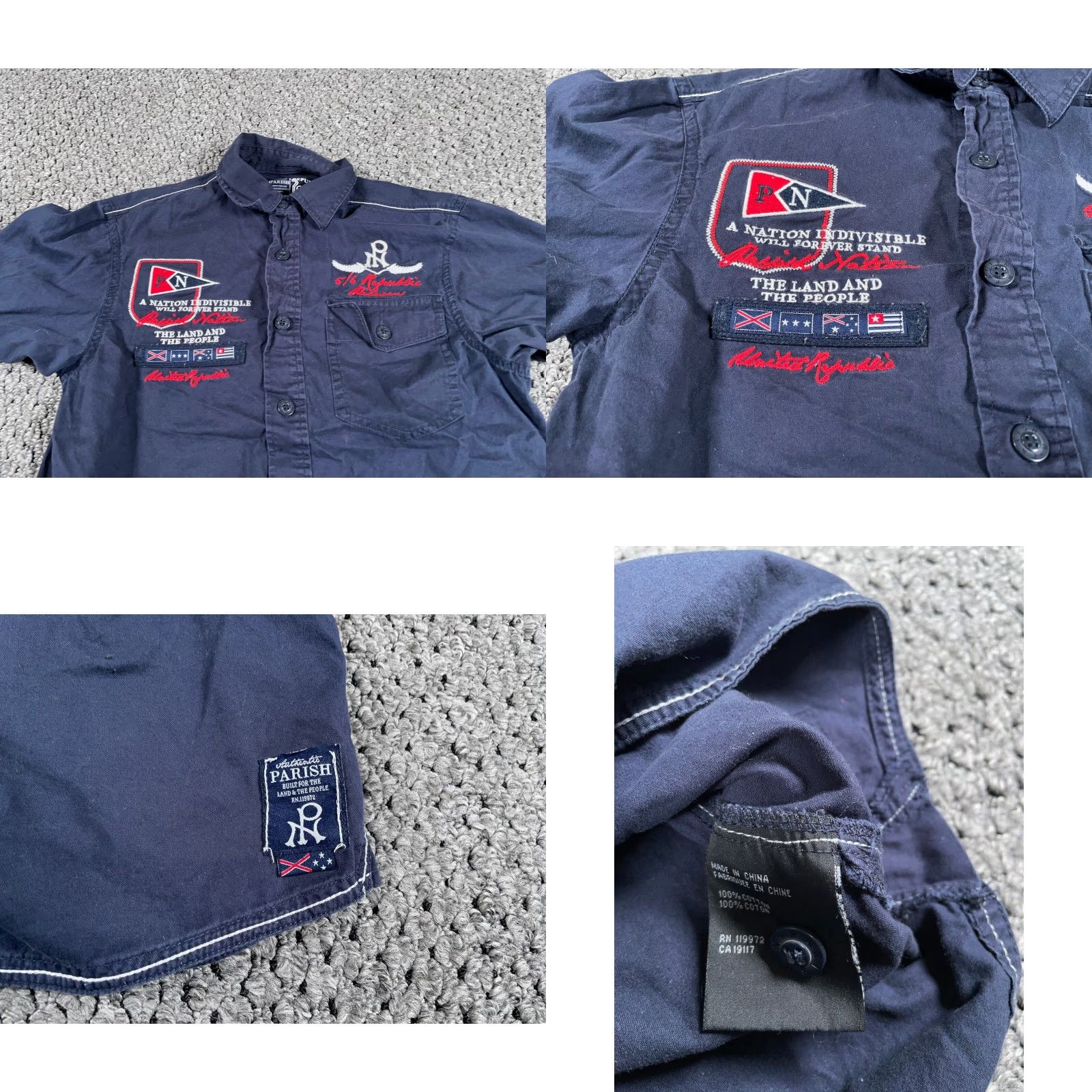 Etro VINTAGE Parish Nation Yacht Club Bear Embroidered Shirt Adult Medium Dark Blue Men’s Short Sleeve Cotton Button-Up Size US M / EU 48-50 / 2 - 8 Thumbnail