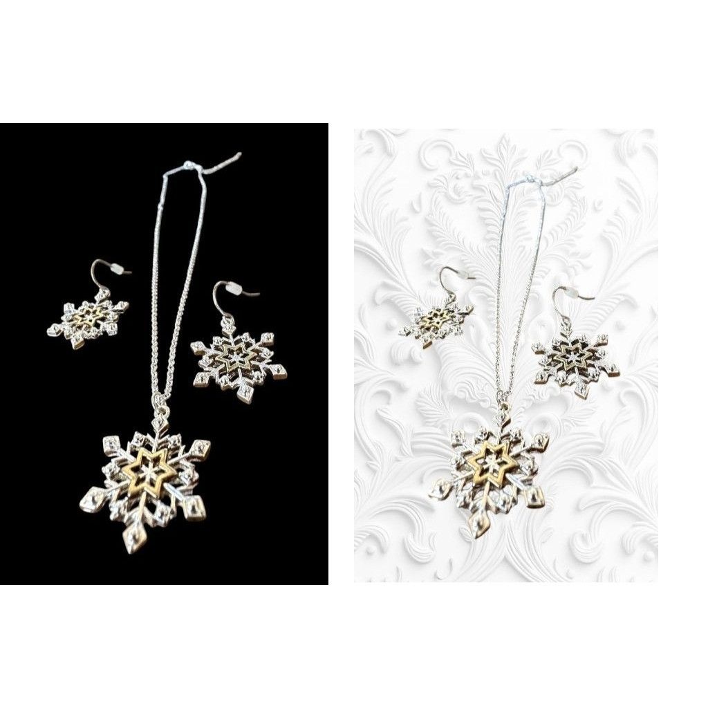 Handmade Snowflake Necklace Earrings Set 16" Chain New Reversible Size ONE SIZE - 6 Thumbnail