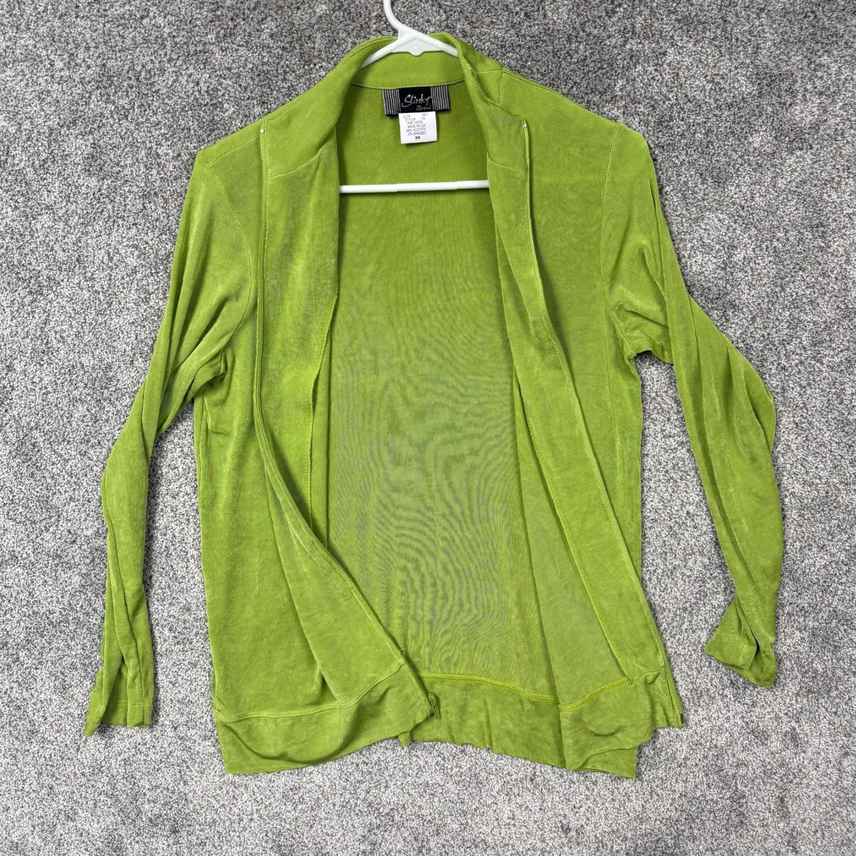 J Brand VINTAGE Slinky Brand Cardigan Sweater Womens XS Neon Green Full Zip Lightweight Jersey Knit 90s Retro Casual Womens Size XS / US 0-2 / IT 36-38 - 4 Thumbnail