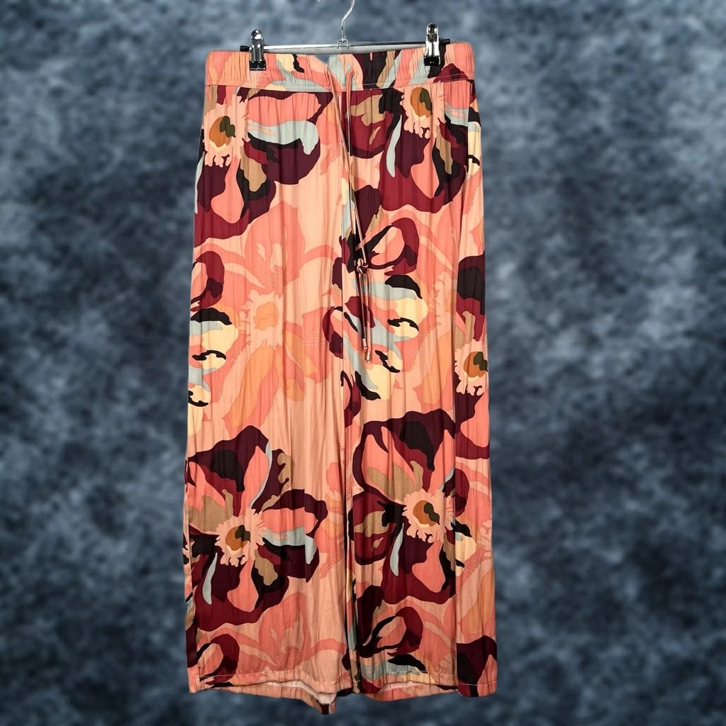 Adrianna Papell Adrianna Papell Women’s Floral Print Wide-Leg Pants M Pink Polyester Ankle 27in Inseam Modern Office Wear Womens Size 32" / US 10 / IT 46 - 1 Thumbnail