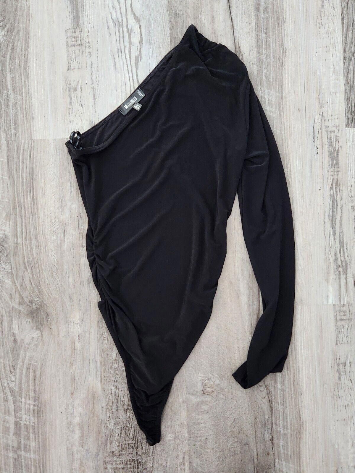 Designer Misguided Bodysuit Size 4 Black One Long Sleeve Sexy Stretch Size S / US 4 / IT 40 - 1 Thumbnail