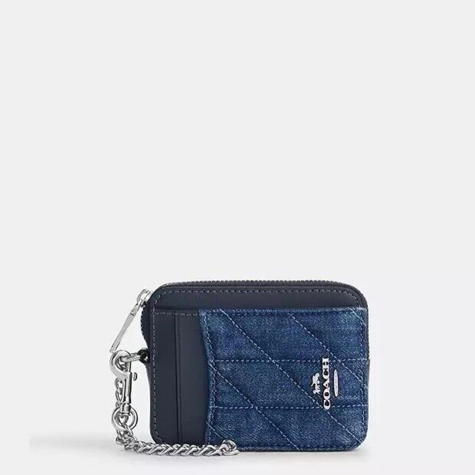 Coach NWT Coach Zip Card Case With Quilting CAR26 Silver /Denim Size ONE SIZE - 4 Thumbnail